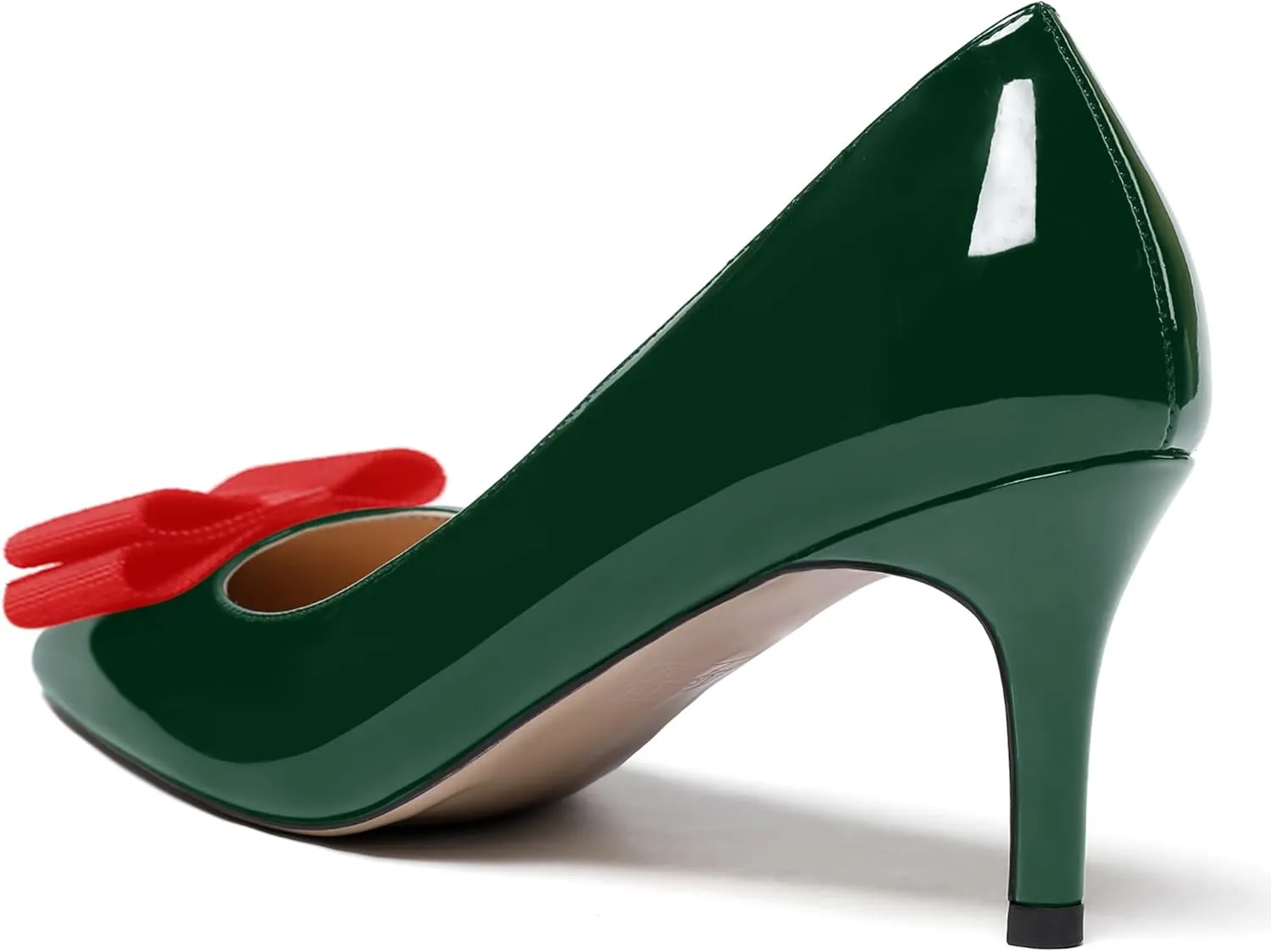 MODENCOCO Women's Pointed Toe Dress Bridal Bow Tie Bow Slip On Patent Stiletto Mid Heel Pumps Shoes 2.5 Inch