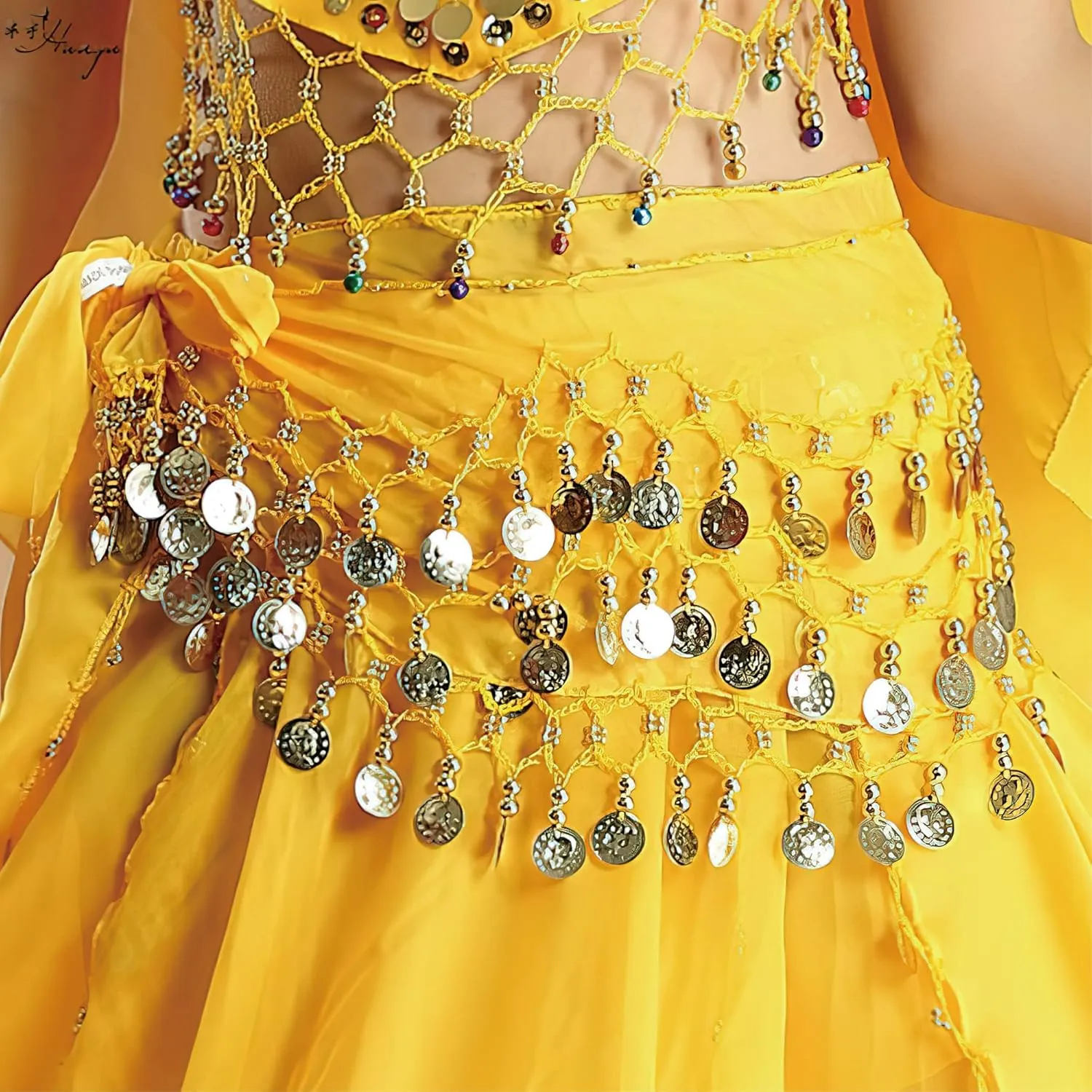 MOLFUJ 8 Pcs Belly Dance Hip Scarf, Belly Dancing Skirt with 128 Gold Coins, Belly Dancer Belt Scarf Skirt for Women 8 Colors