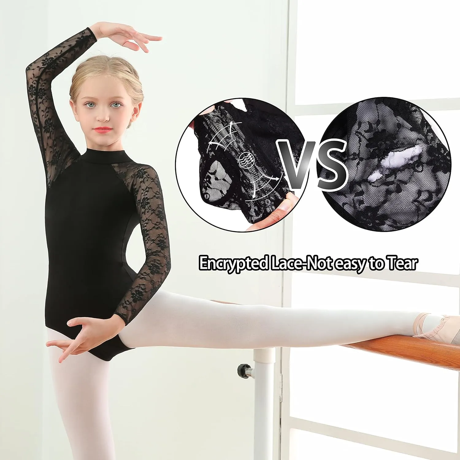 MOLLDAN Girls Dance Leotard Lace Neck Dance Wear Top,Back Bow/Water Drop-Shaped