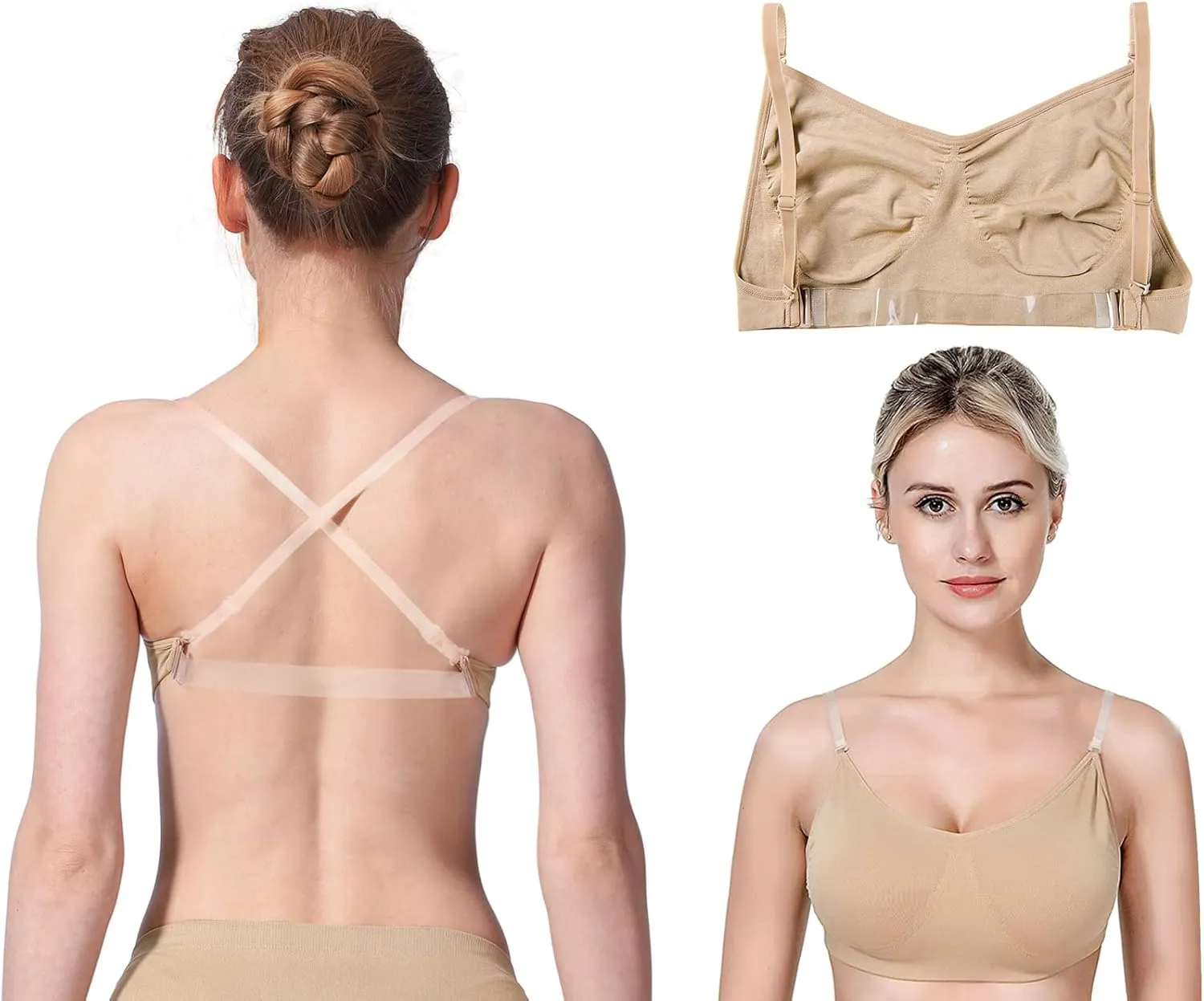 MOLLDAN Professional Dance Bras for Women Girls Adjustable Clear Straps NO Sponge Ballet Bra