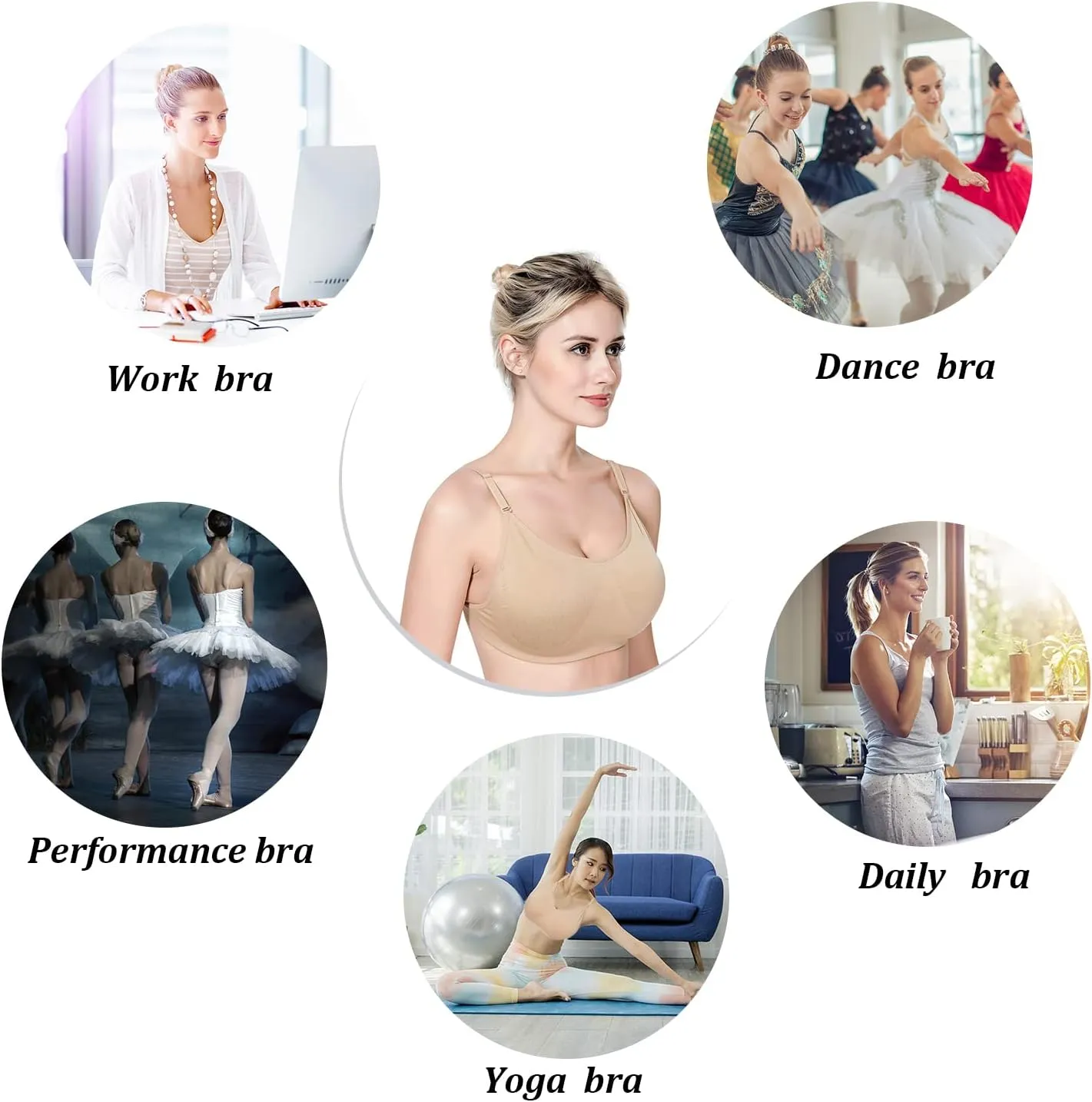MOLLDAN Professional Dance Bras for Women Girls Adjustable Clear Straps NO Sponge Ballet Bra