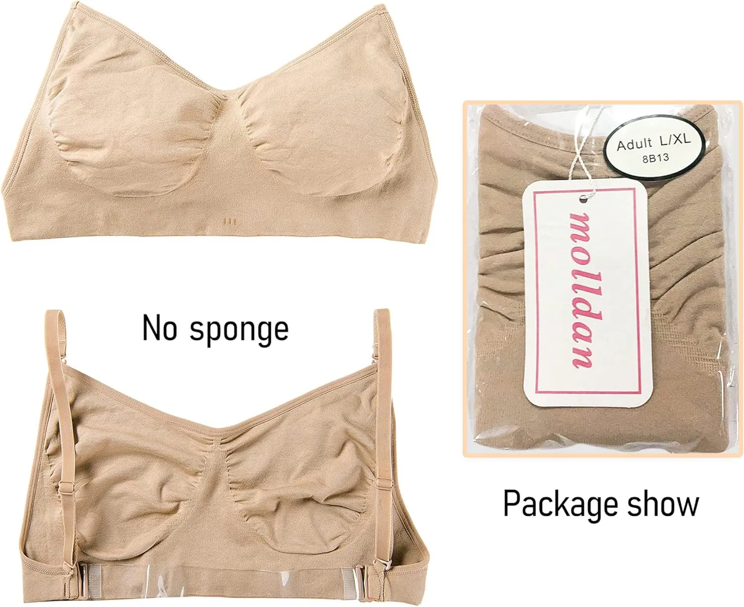 MOLLDAN Professional Dance Bras for Women Girls Adjustable Clear Straps NO Sponge Ballet Bra