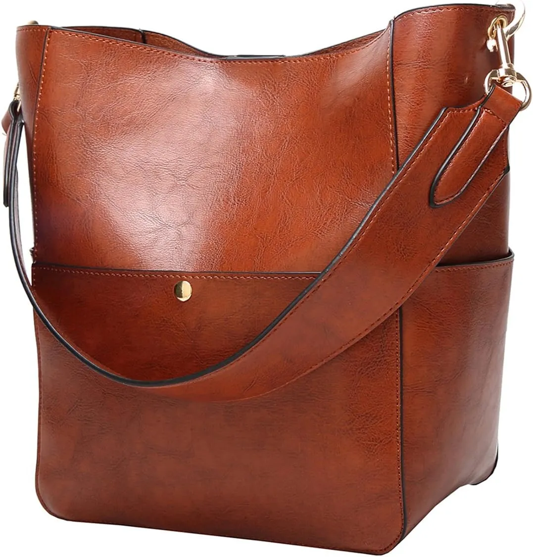 Molodo Womens Handbag, Pu Leather Bucket Tote Purse And Handbags Medium Satchel Hobo Purse Designer Work Shoulder Bags