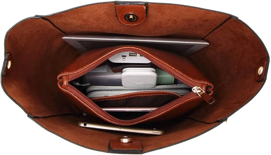 Molodo Womens Handbag, Pu Leather Bucket Tote Purse And Handbags Medium Satchel Hobo Purse Designer Work Shoulder Bags