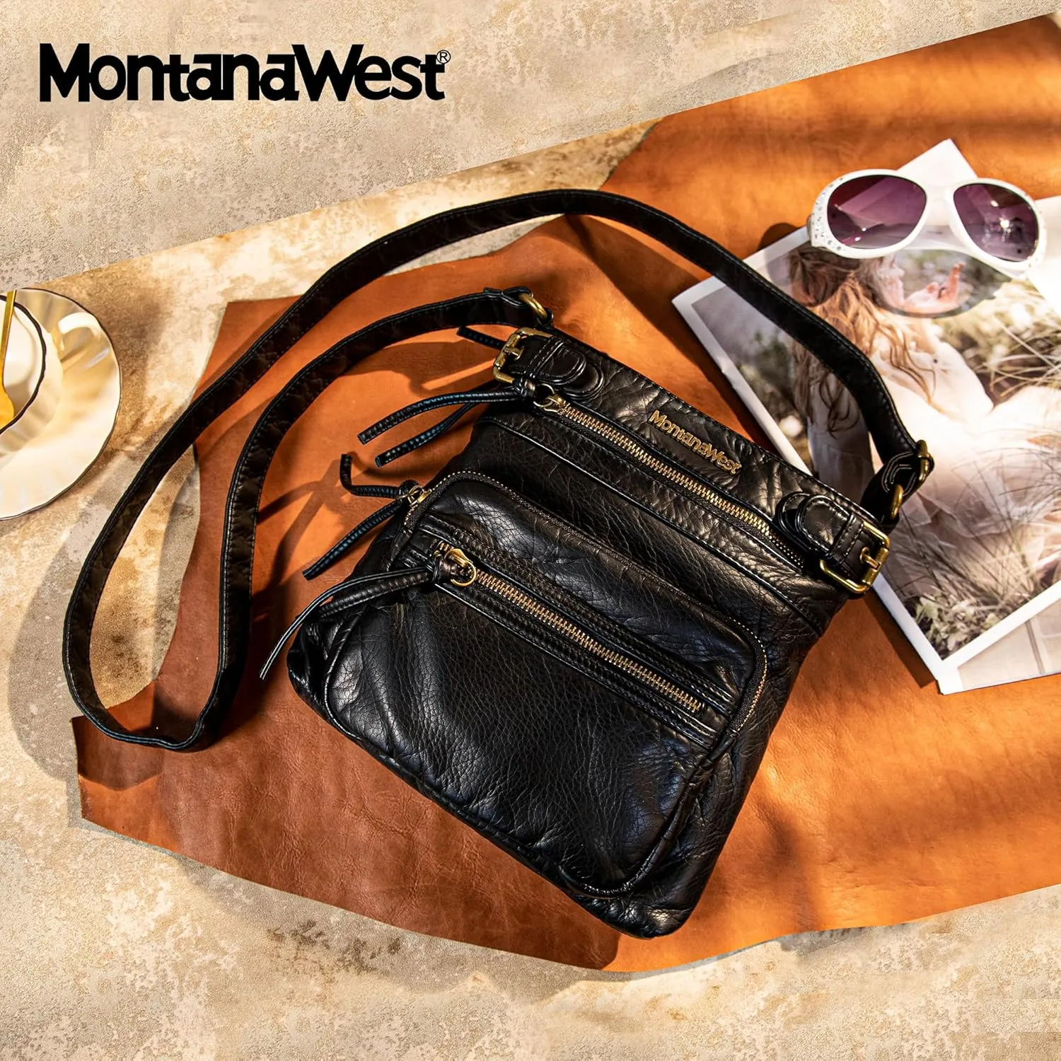 Montana West Crossbody Bag for Women Multi Pocket Shoulder Medium Travel Purses Ultra Soft Washed Leather
