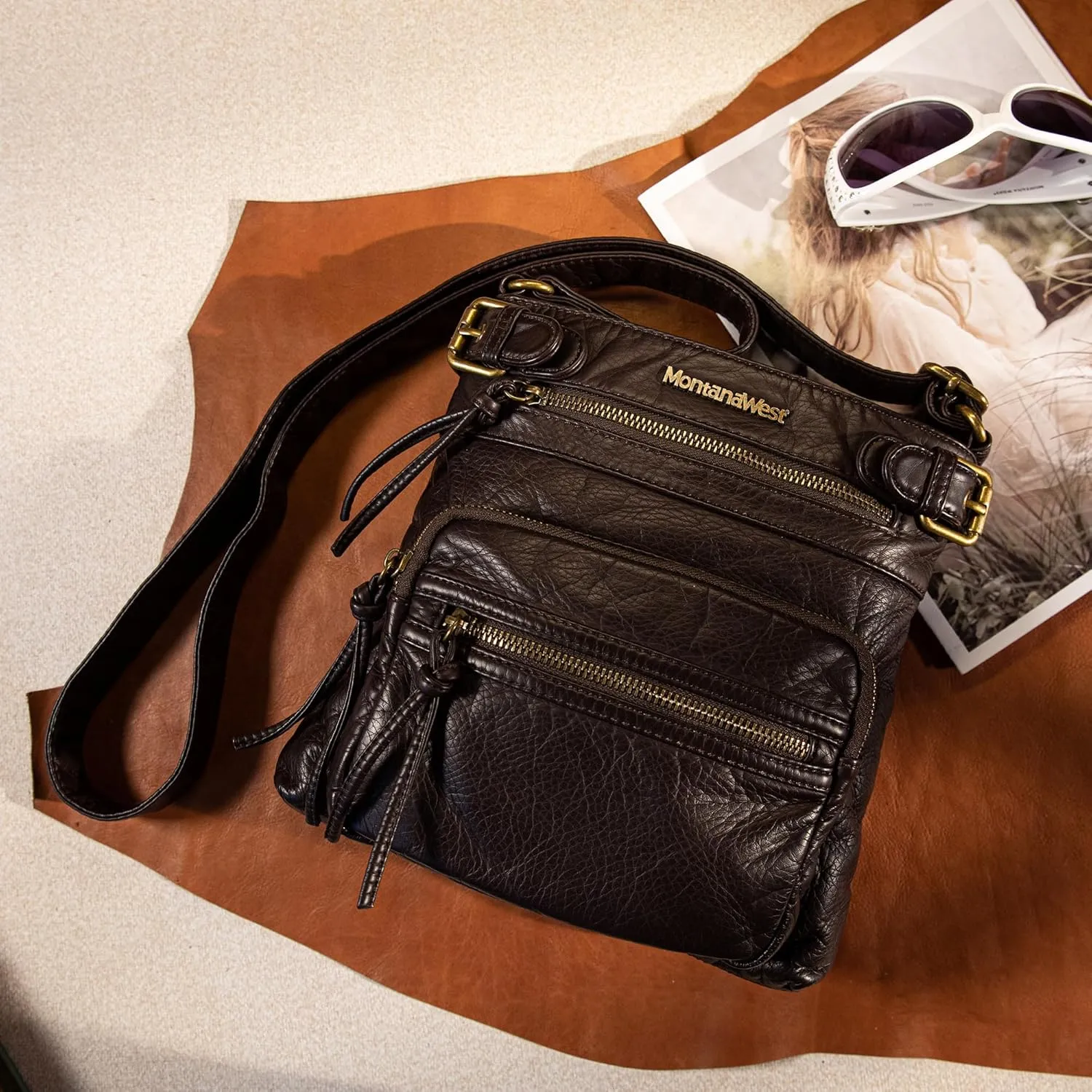 Montana West Crossbody Bag for Women Multi Pocket Shoulder Medium Travel Purses Ultra Soft Washed Leather