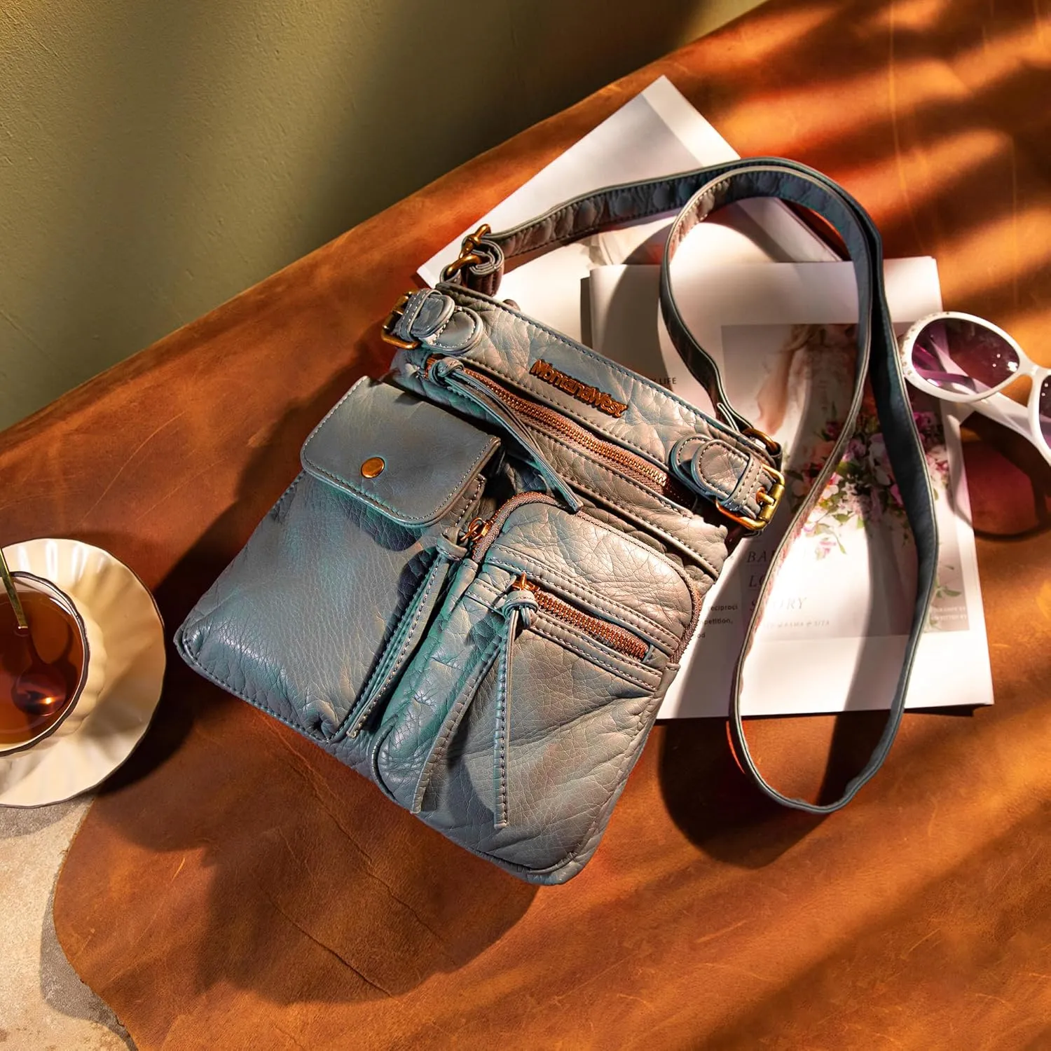 Montana West Crossbody Bag for Women Multi Pocket Shoulder Medium Travel Purses Ultra Soft Washed Leather