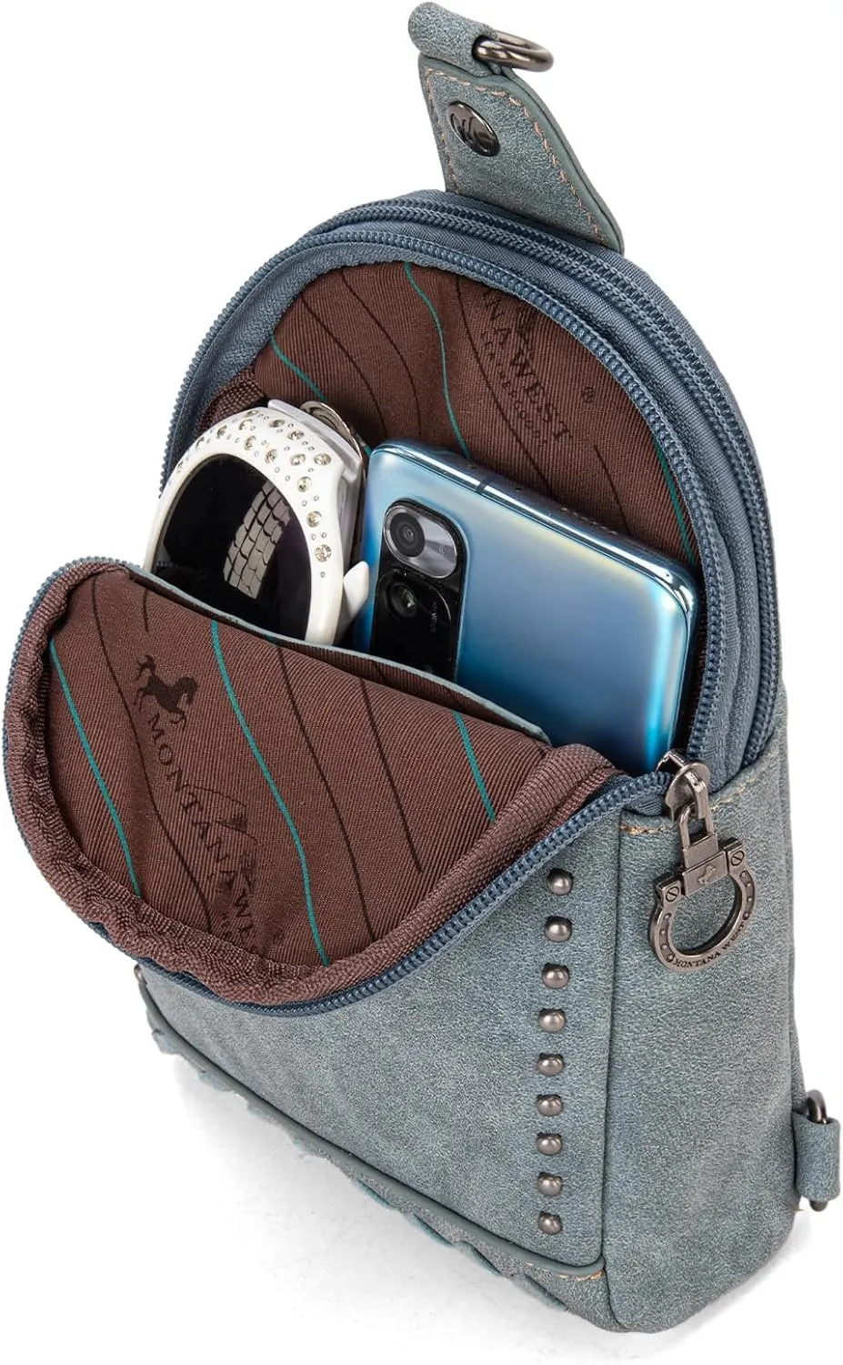Montana West Longhorn Western Sling Bag for Women Whipstitch Fanny Packs for Women Cross Body Purse with Wide Guitar Strap