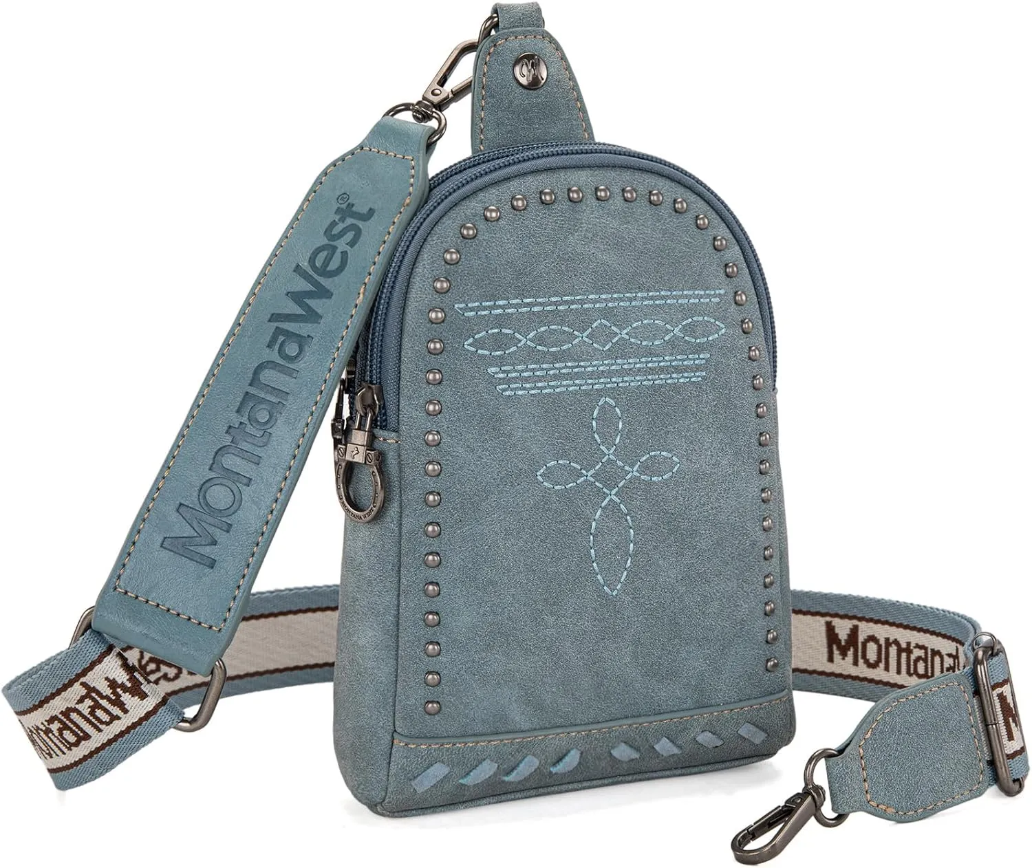 Montana West Longhorn Western Sling Bag for Women Whipstitch Fanny Packs for Women Cross Body Purse with Wide Guitar Strap