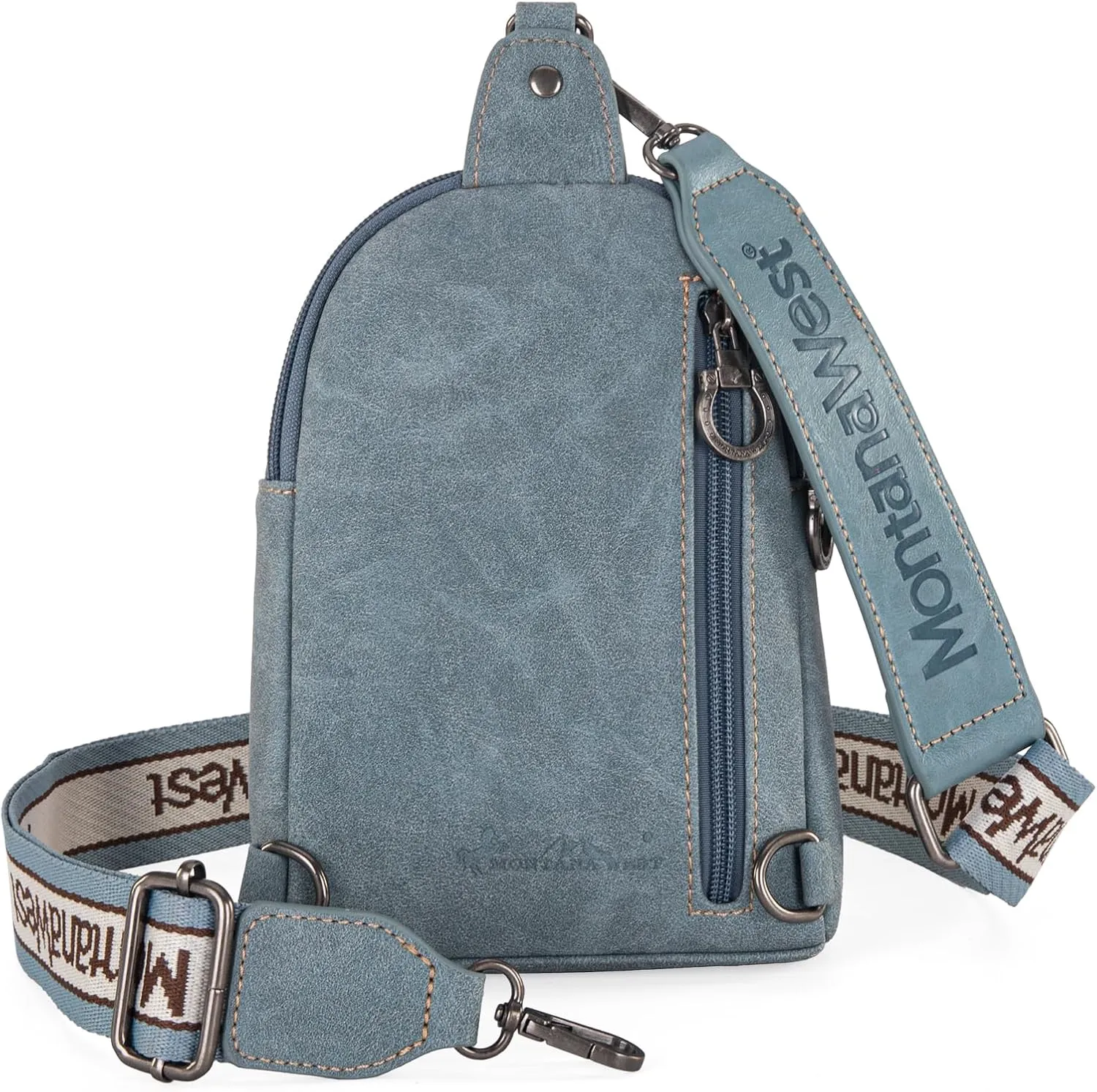 Montana West Longhorn Western Sling Bag for Women Whipstitch Fanny Packs for Women Cross Body Purse with Wide Guitar Strap