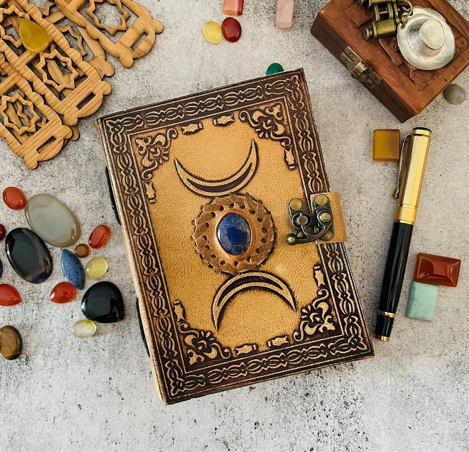 MONTEXOO Leather Journals Sketch book for Men Women - Genuine Journals for Writing 240 pages 5 x 7 inches Notebook Diary Dnd Travel Bullet Old Cool Antique Large Bound (Moon Coffee Journal)