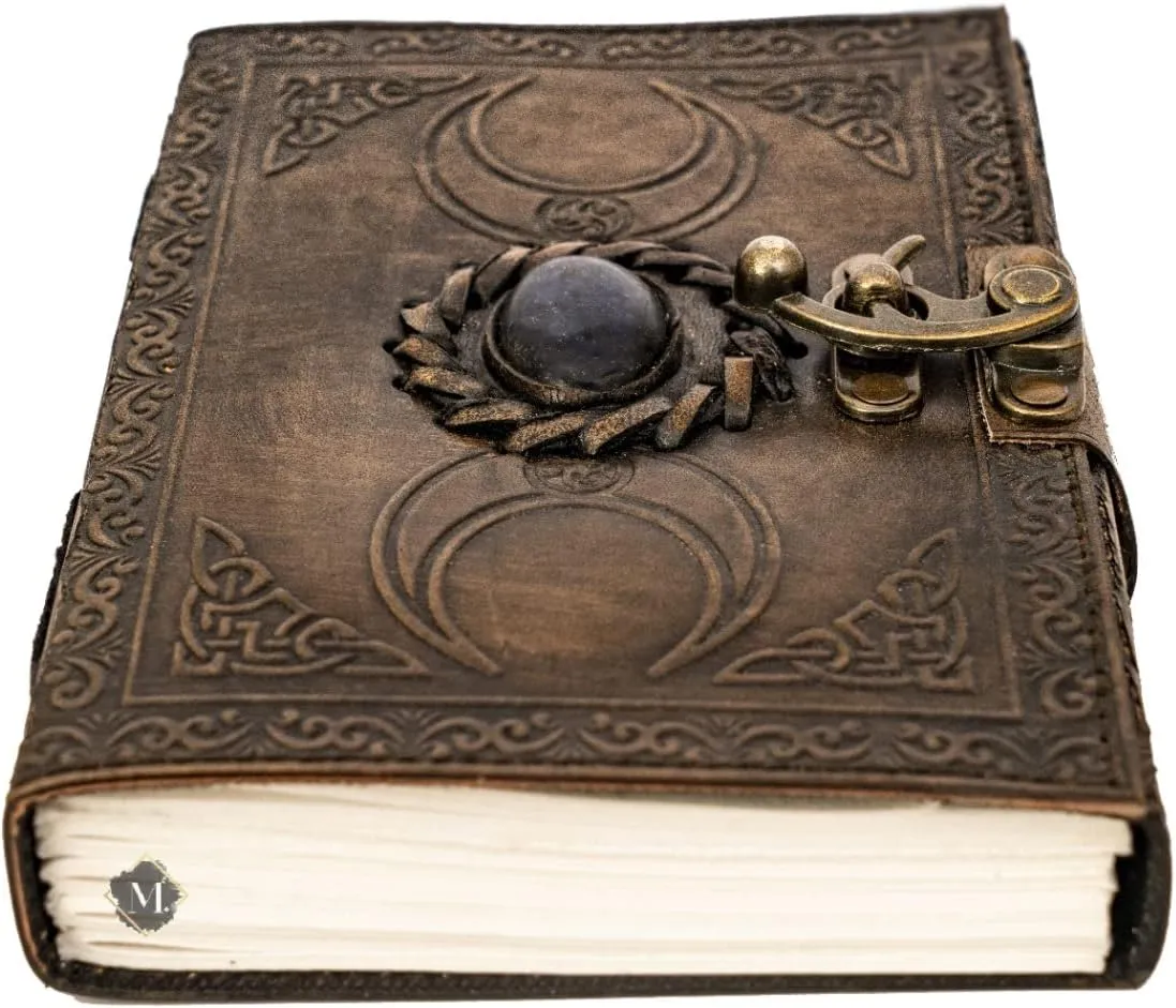 MONTEXOO Leather Journals Sketch book for Men Women - Genuine Journals for Writing 240 pages 5 x 7 inches Notebook Diary Dnd Travel Bullet Old Cool Antique Large Bound (Moon Coffee Journal)
