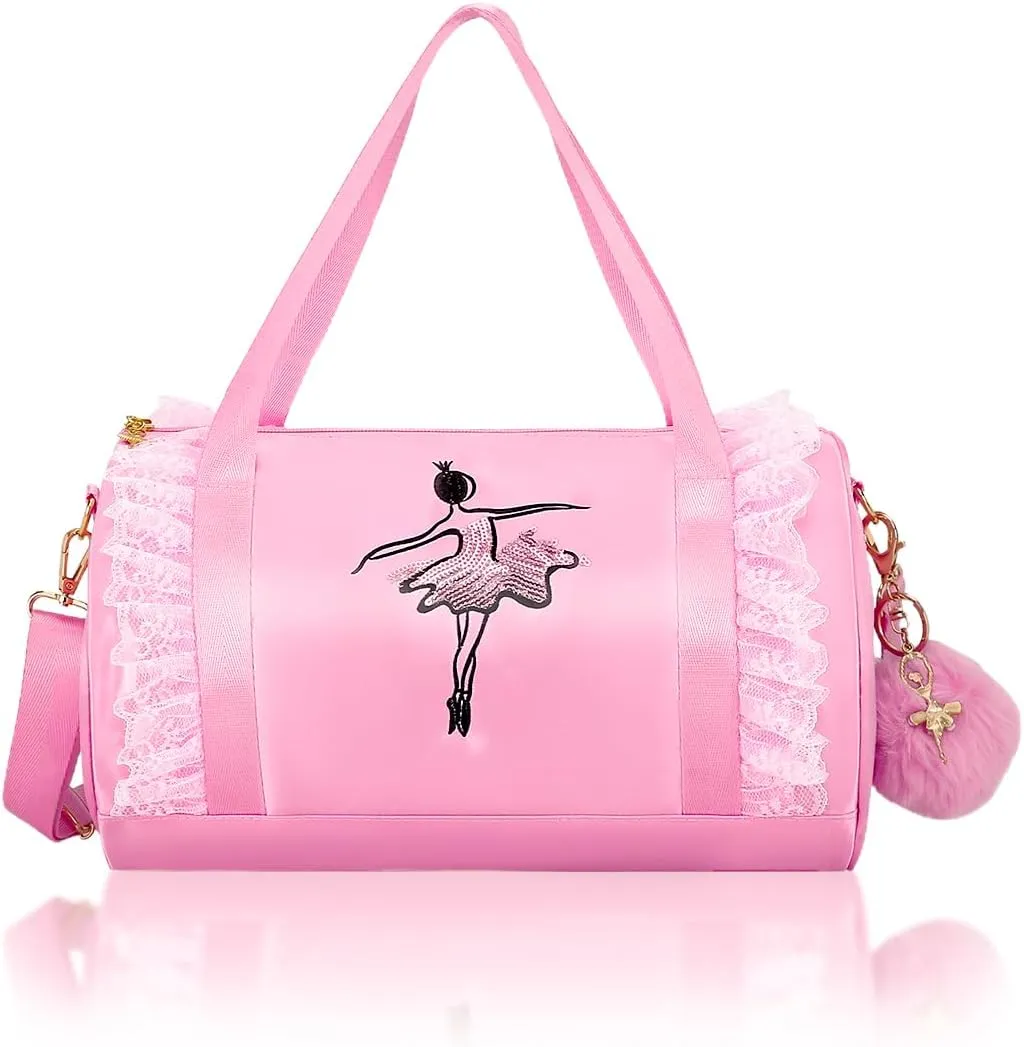 Moonmo Cute Ballet Tutu Dress Bag, Waterproof Lightweight Ballerina Pink Dance Bag for Girls