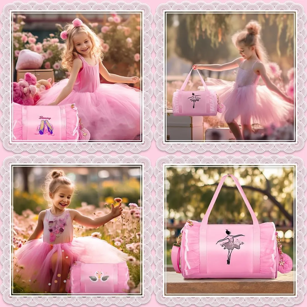 Moonmo Cute Ballet Tutu Dress Bag, Waterproof Lightweight Ballerina Pink Dance Bag for Girls