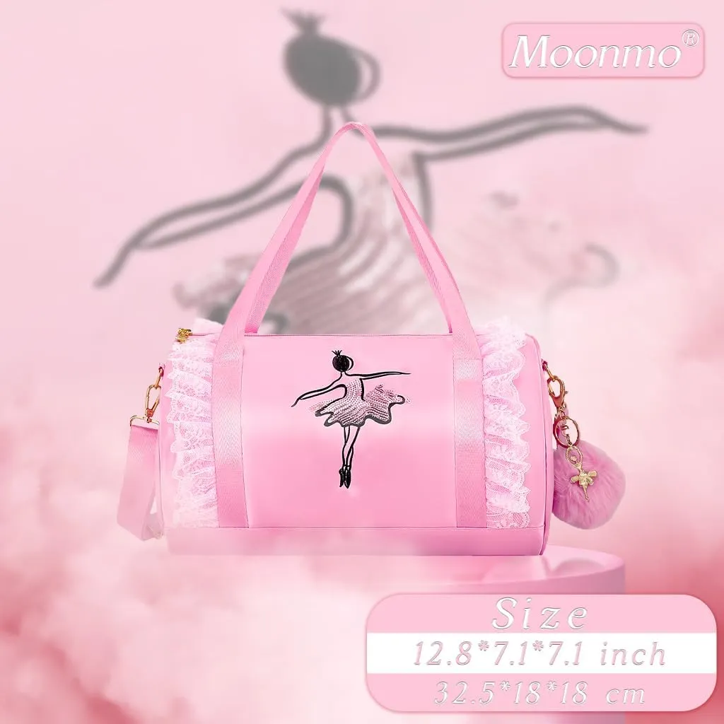 Moonmo Cute Ballet Tutu Dress Bag, Waterproof Lightweight Ballerina Pink Dance Bag for Girls