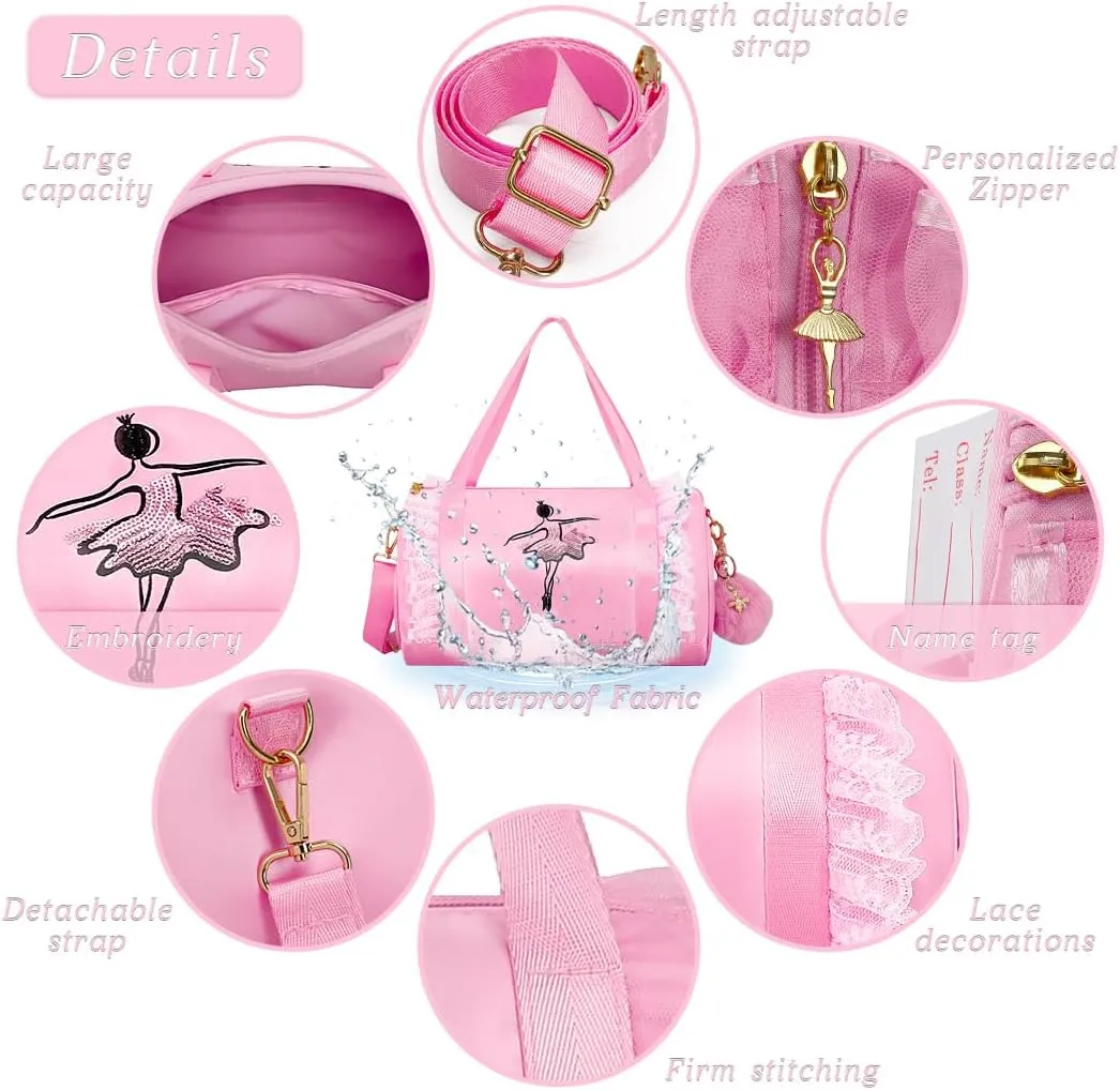 Moonmo Cute Ballet Tutu Dress Bag, Waterproof Lightweight Ballerina Pink Dance Bag for Girls