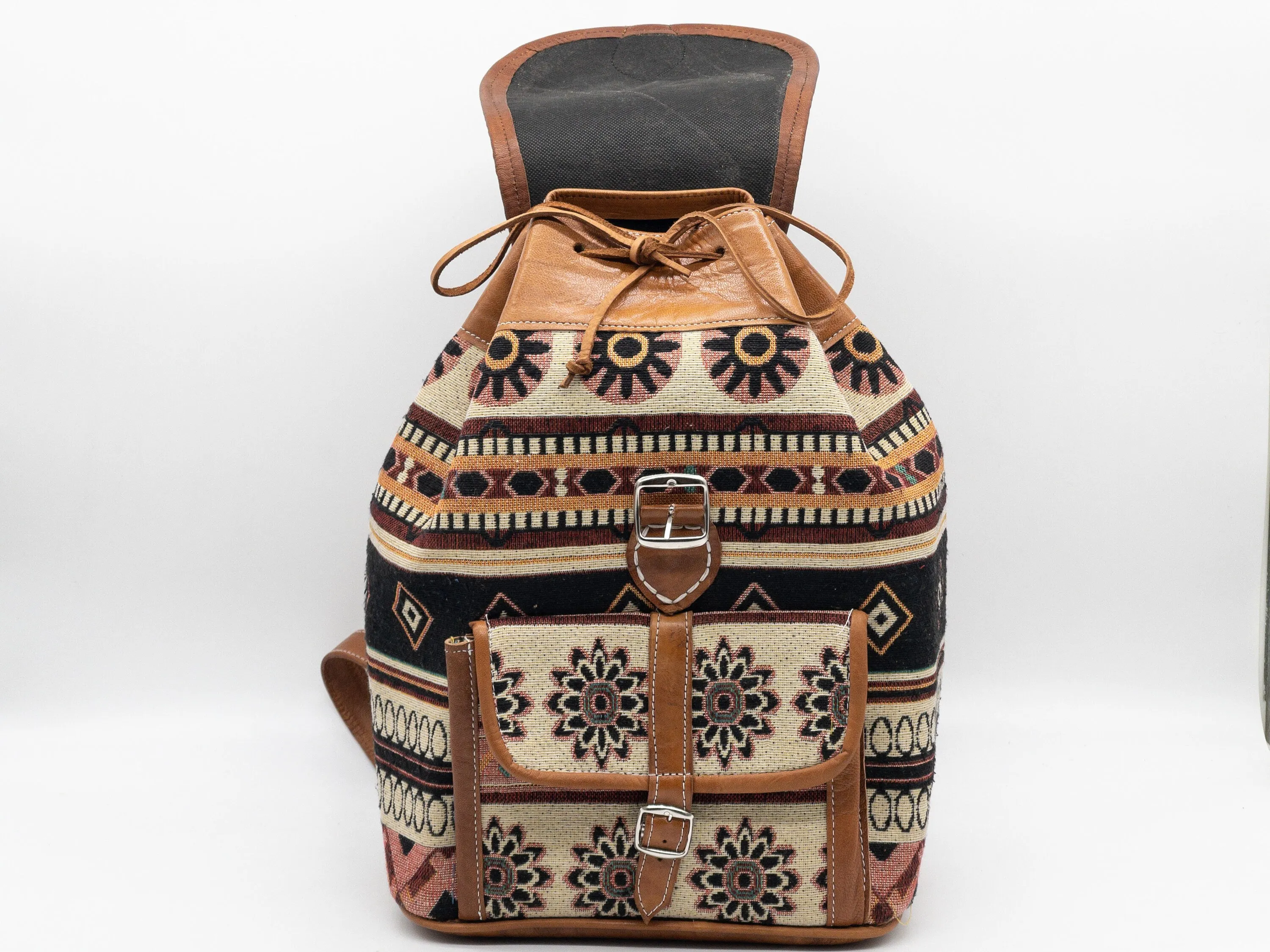 Moroccan Kilim Leather Backpack - Bohemian Shoulder Bag