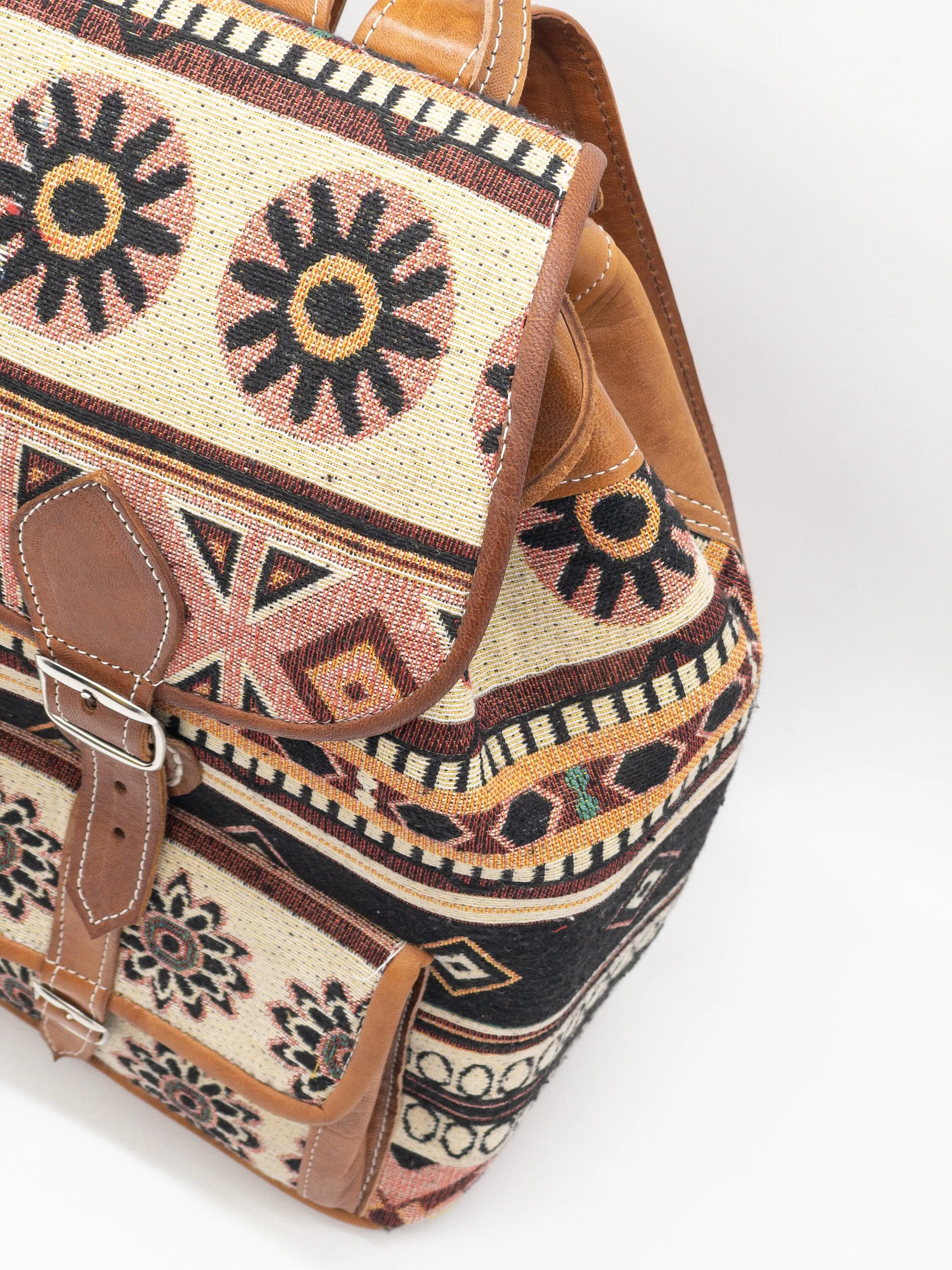 Moroccan Kilim Leather Backpack - Bohemian Shoulder Bag