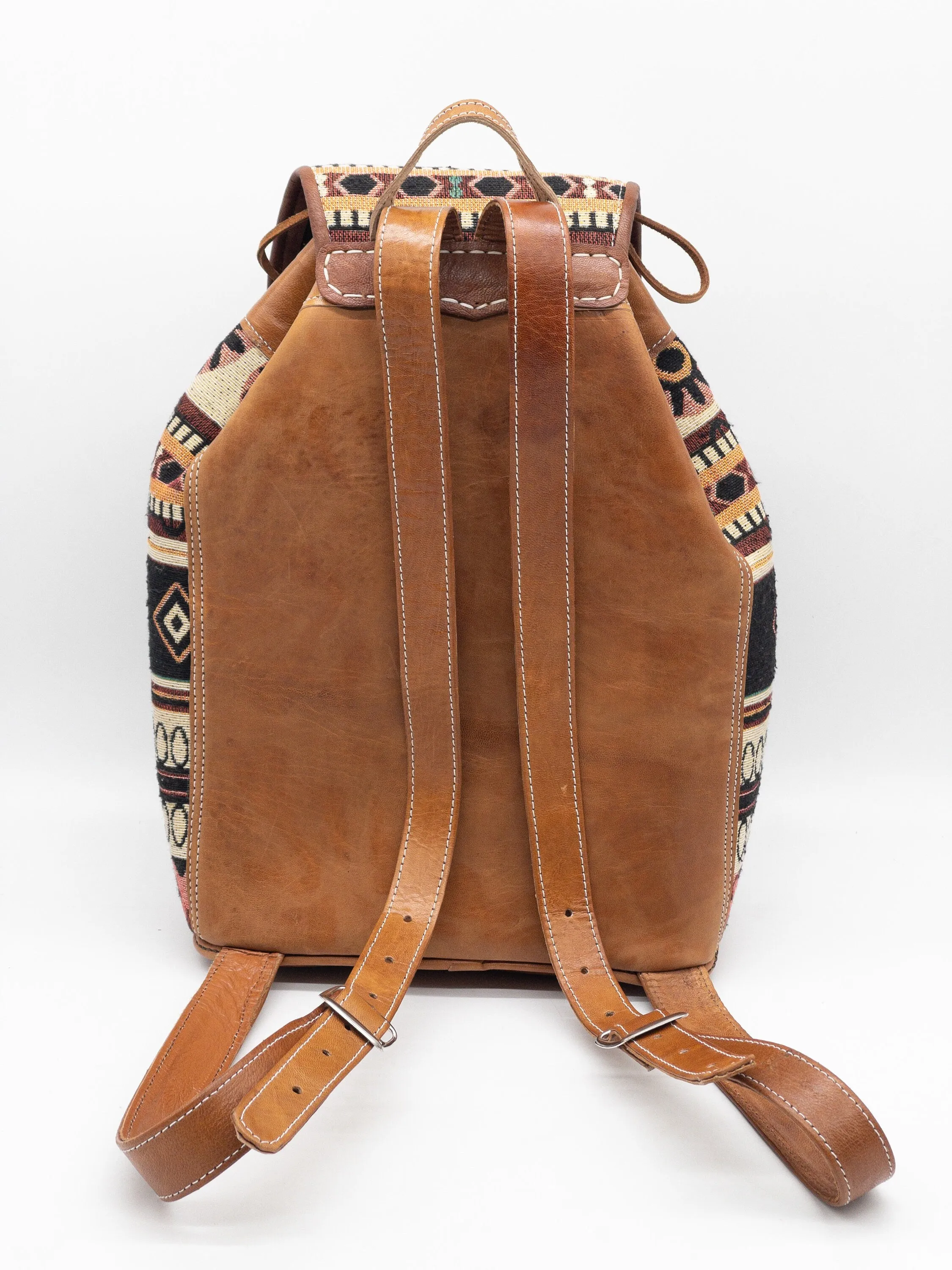 Moroccan Kilim Leather Backpack - Bohemian Shoulder Bag