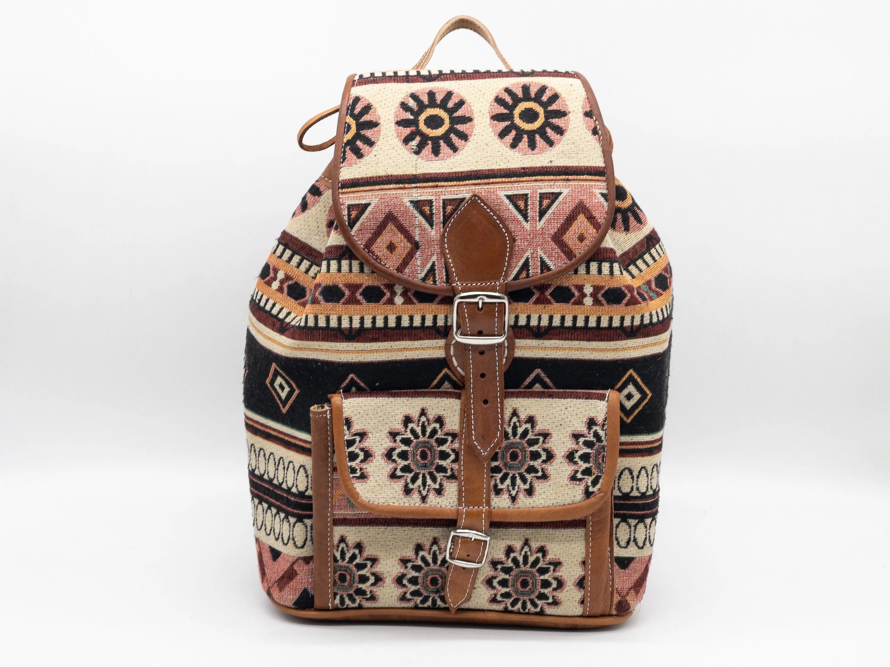 Moroccan Kilim Leather Backpack - Bohemian Shoulder Bag