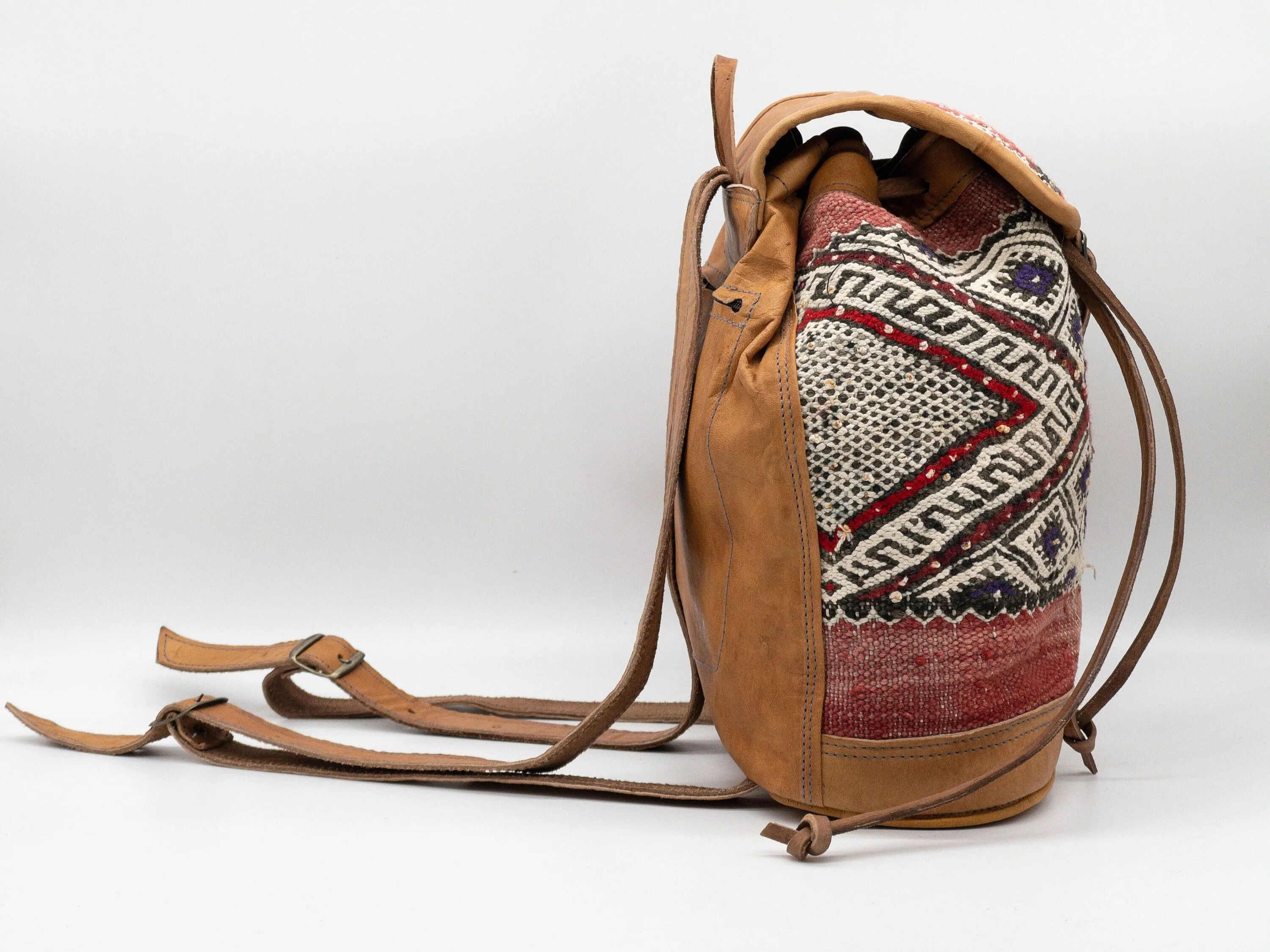 Moroccan Kilim Leather Backpack - Handmade Bohemian Bag