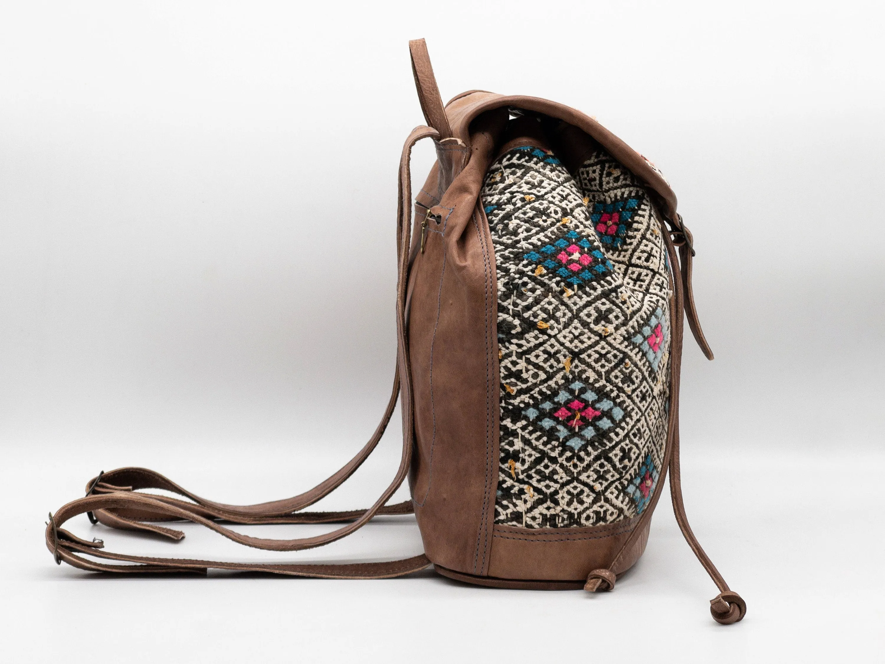 Moroccan Kilim Leather Backpack - Handmade Bohemian Bag
