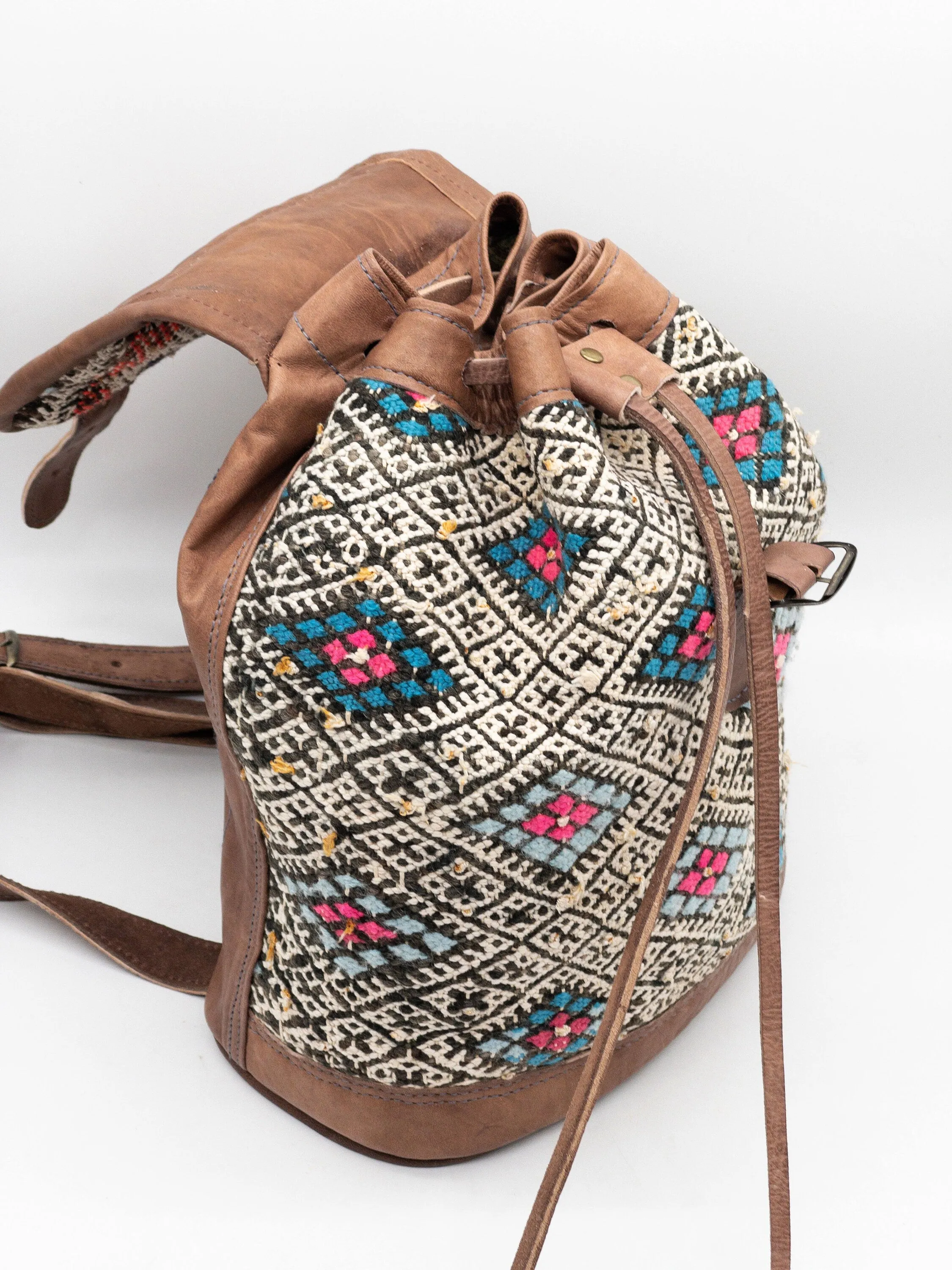 Moroccan Kilim Leather Backpack - Handmade Bohemian Bag