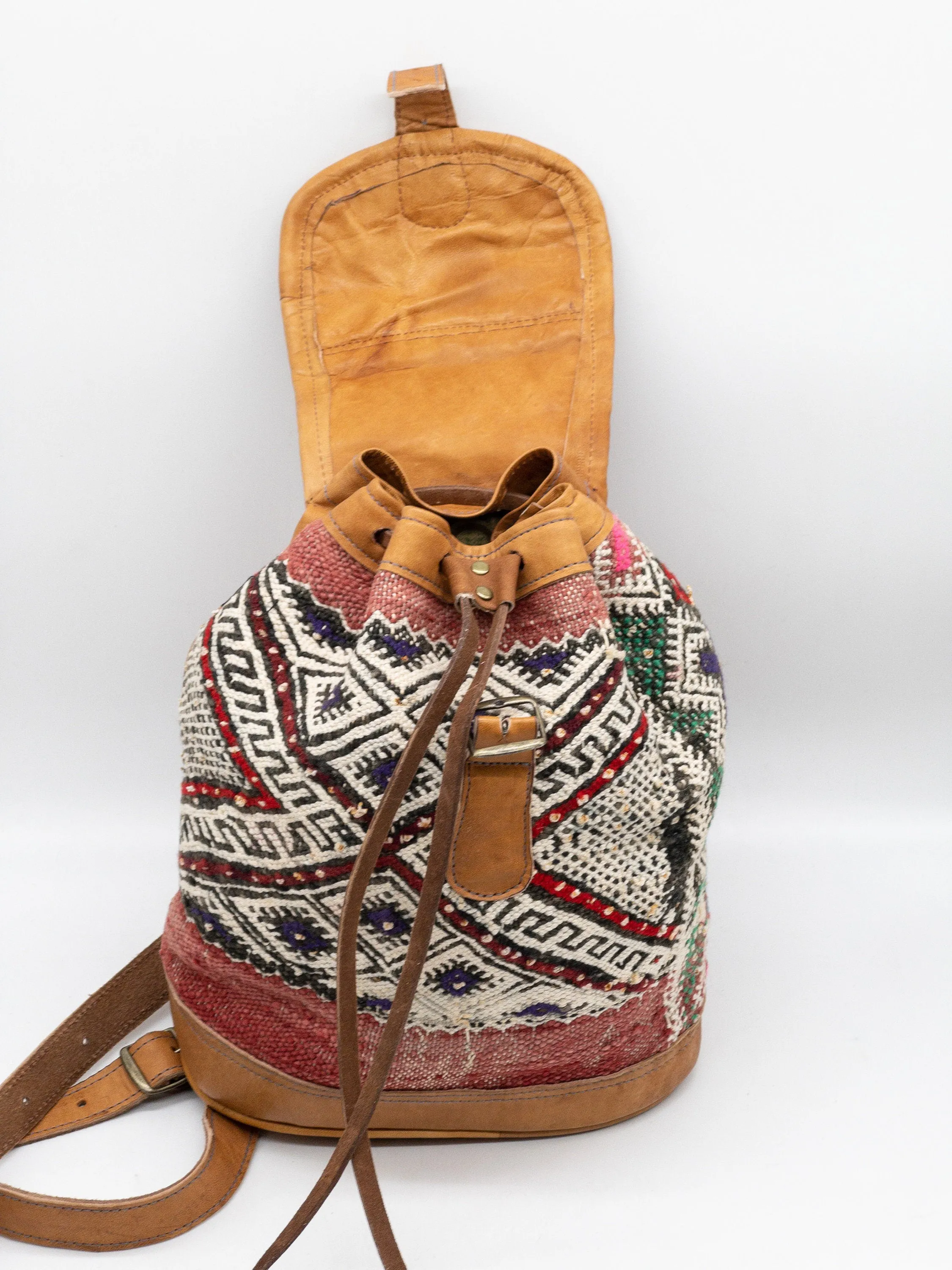 Moroccan Kilim Leather Backpack - Handmade Bohemian Bag