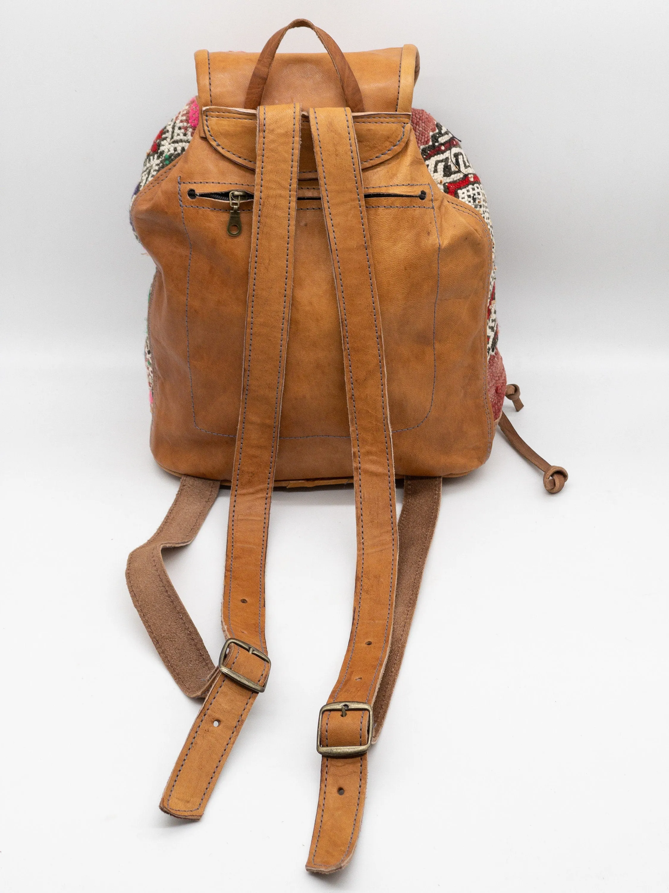 Moroccan Kilim Leather Backpack - Handmade Bohemian Bag