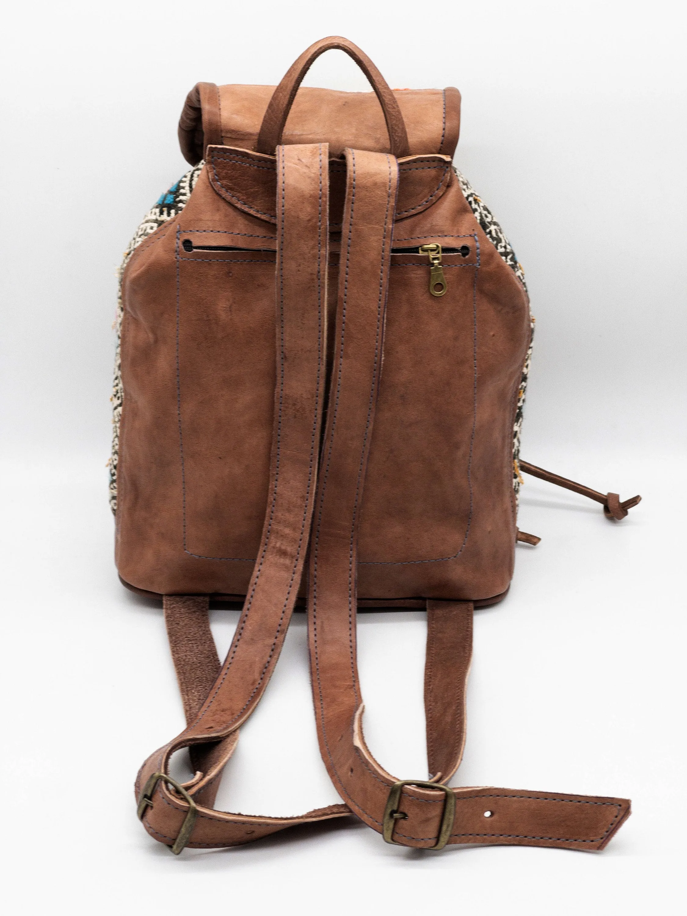 Moroccan Kilim Leather Backpack - Handmade Bohemian Bag