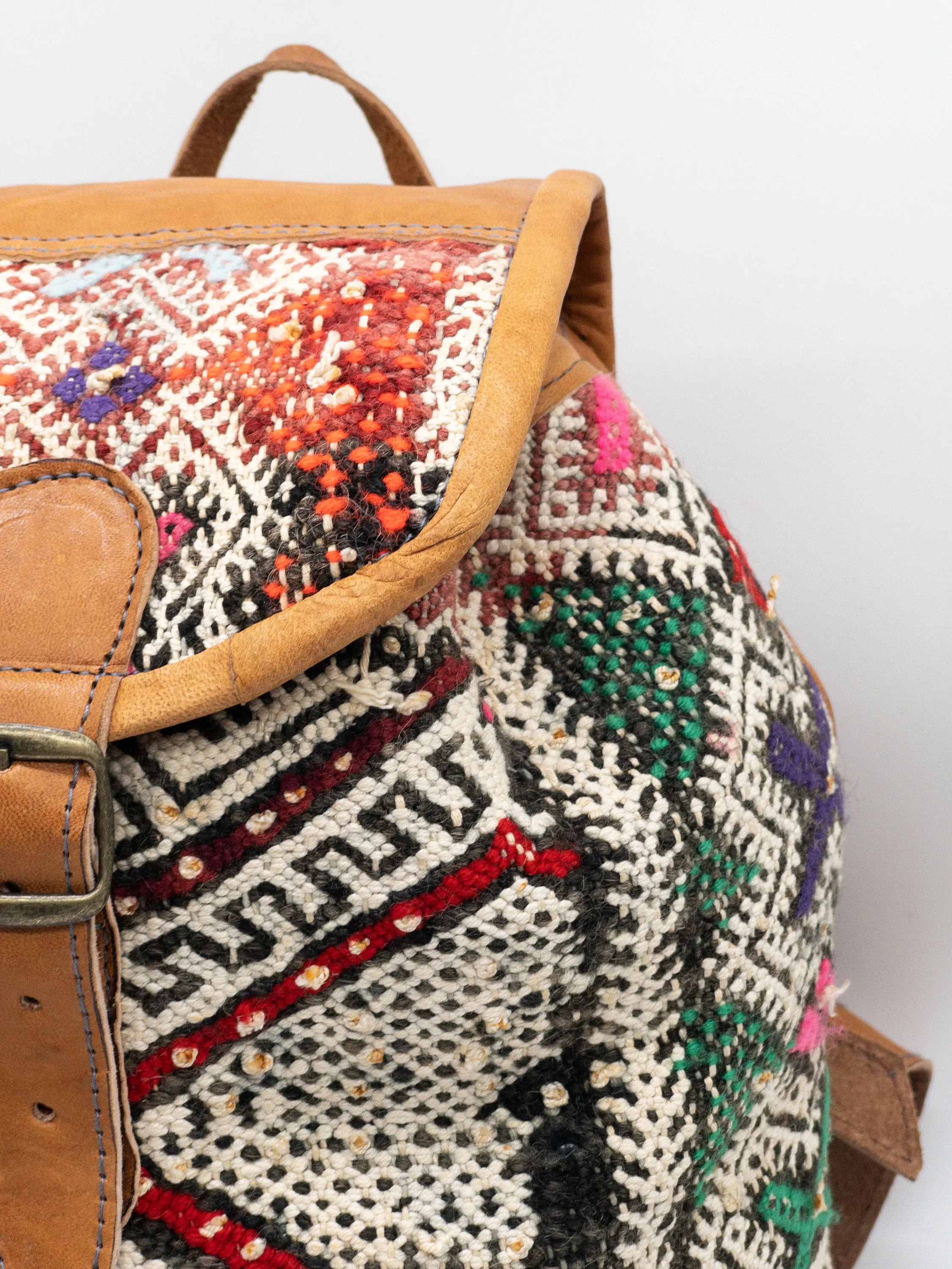 Moroccan Kilim Leather Backpack - Handmade Bohemian Bag