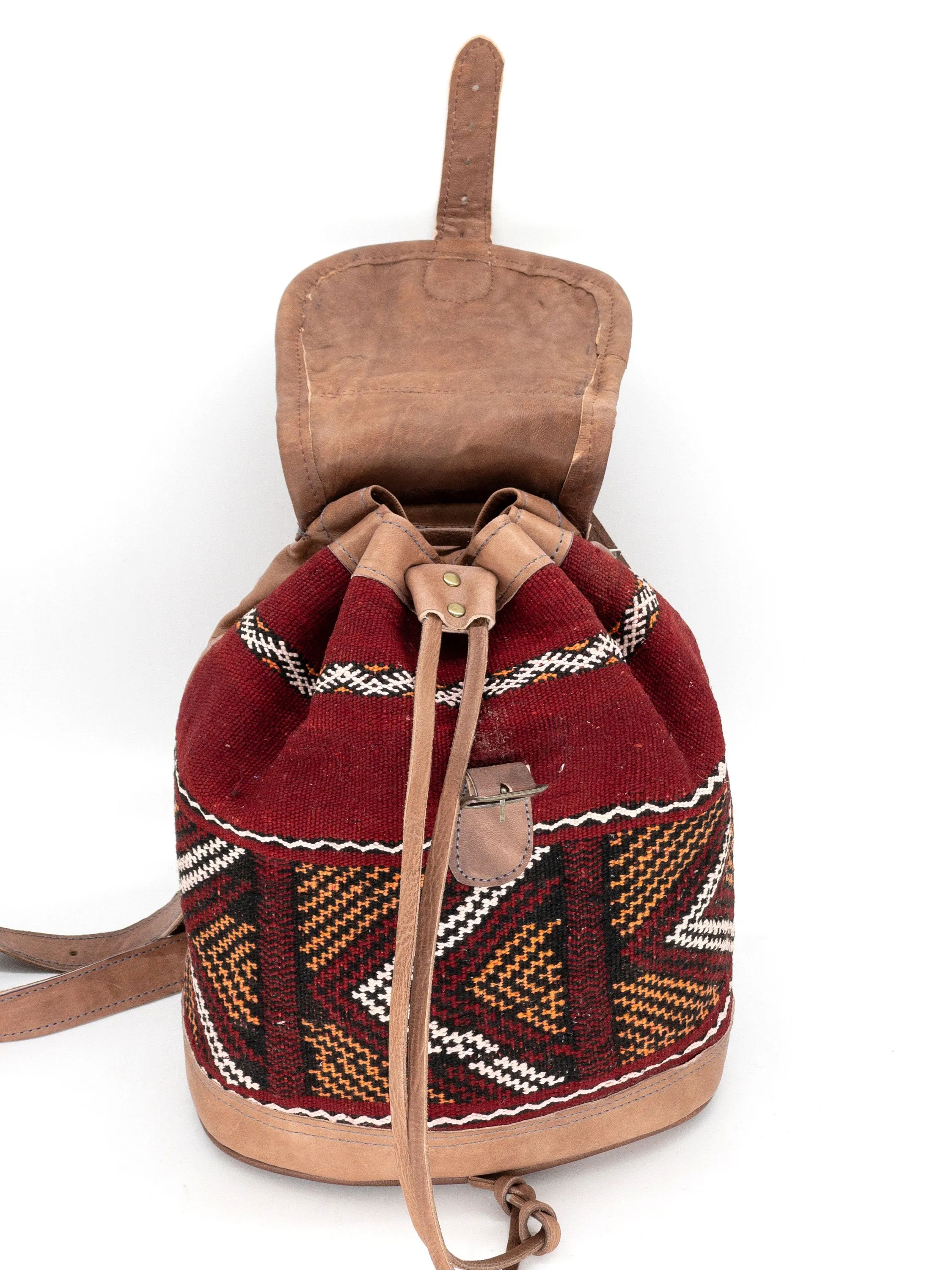 Moroccan Kilim Leather Backpack - Handmade Bohemian Rucksack