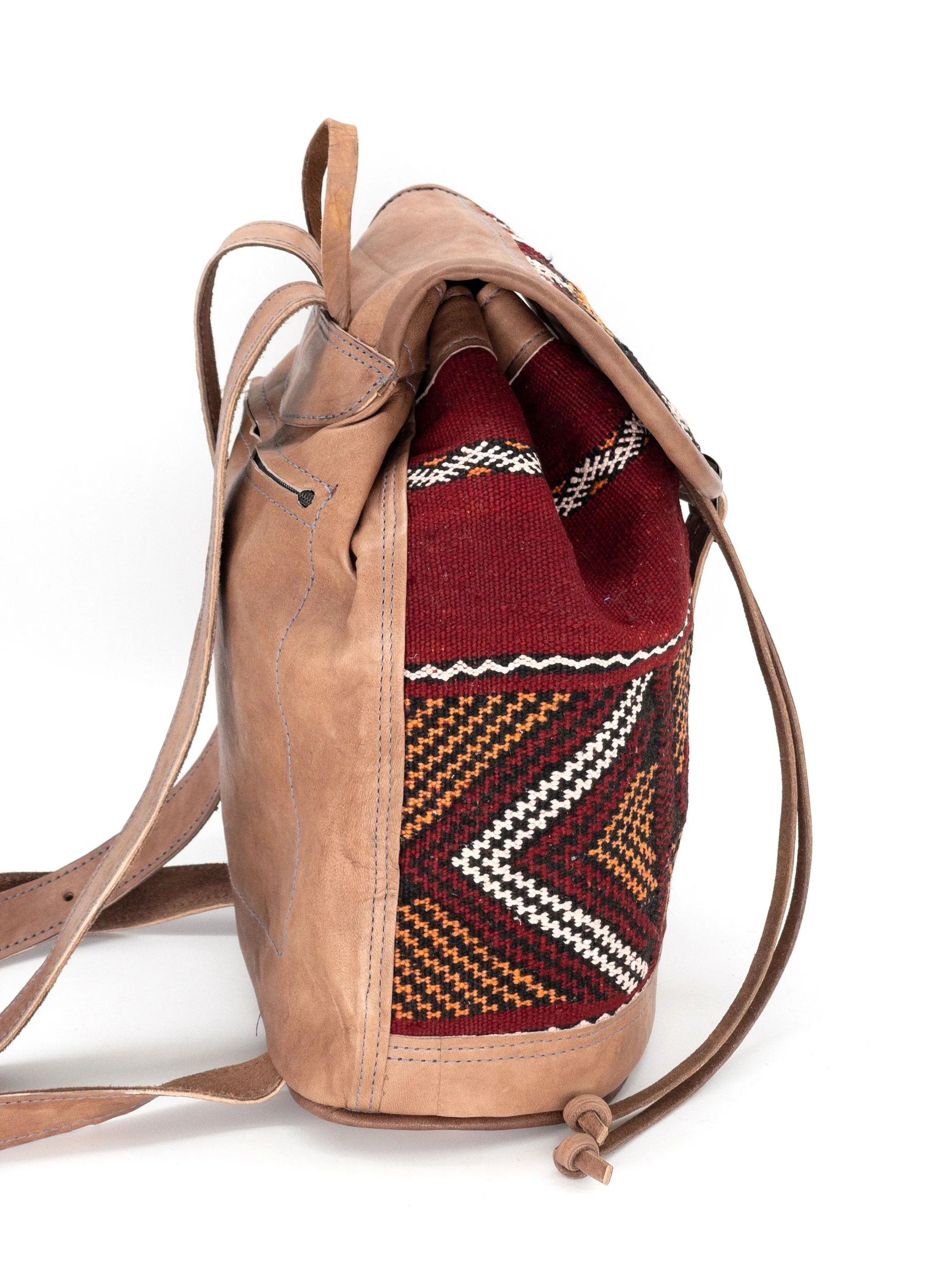 Moroccan Kilim Leather Backpack - Handmade Bohemian Rucksack
