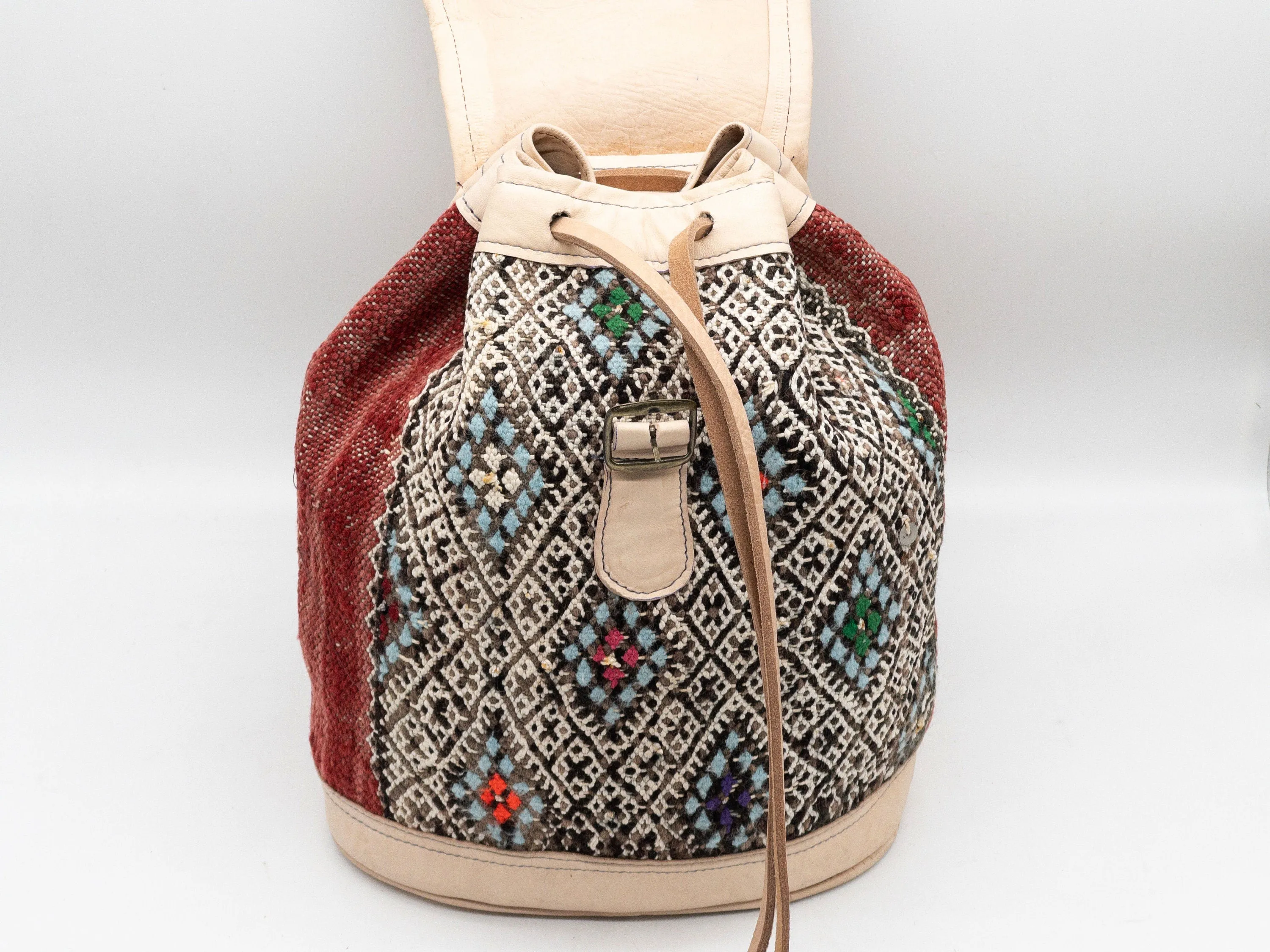 Moroccan Kilim Leather Backpack - Handmade Bohemian Rucksack