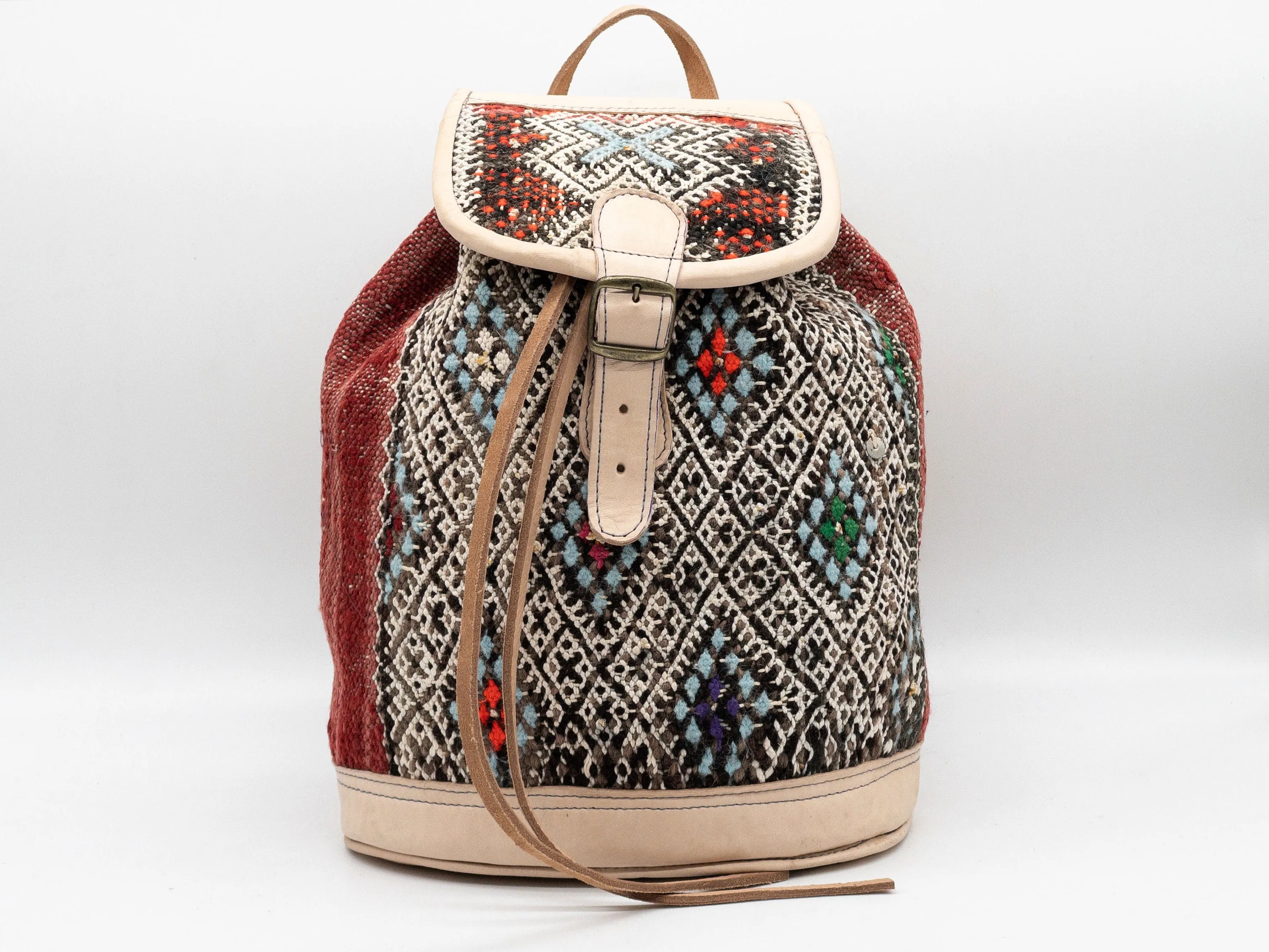 Moroccan Kilim Leather Backpack - Handmade Bohemian Rucksack