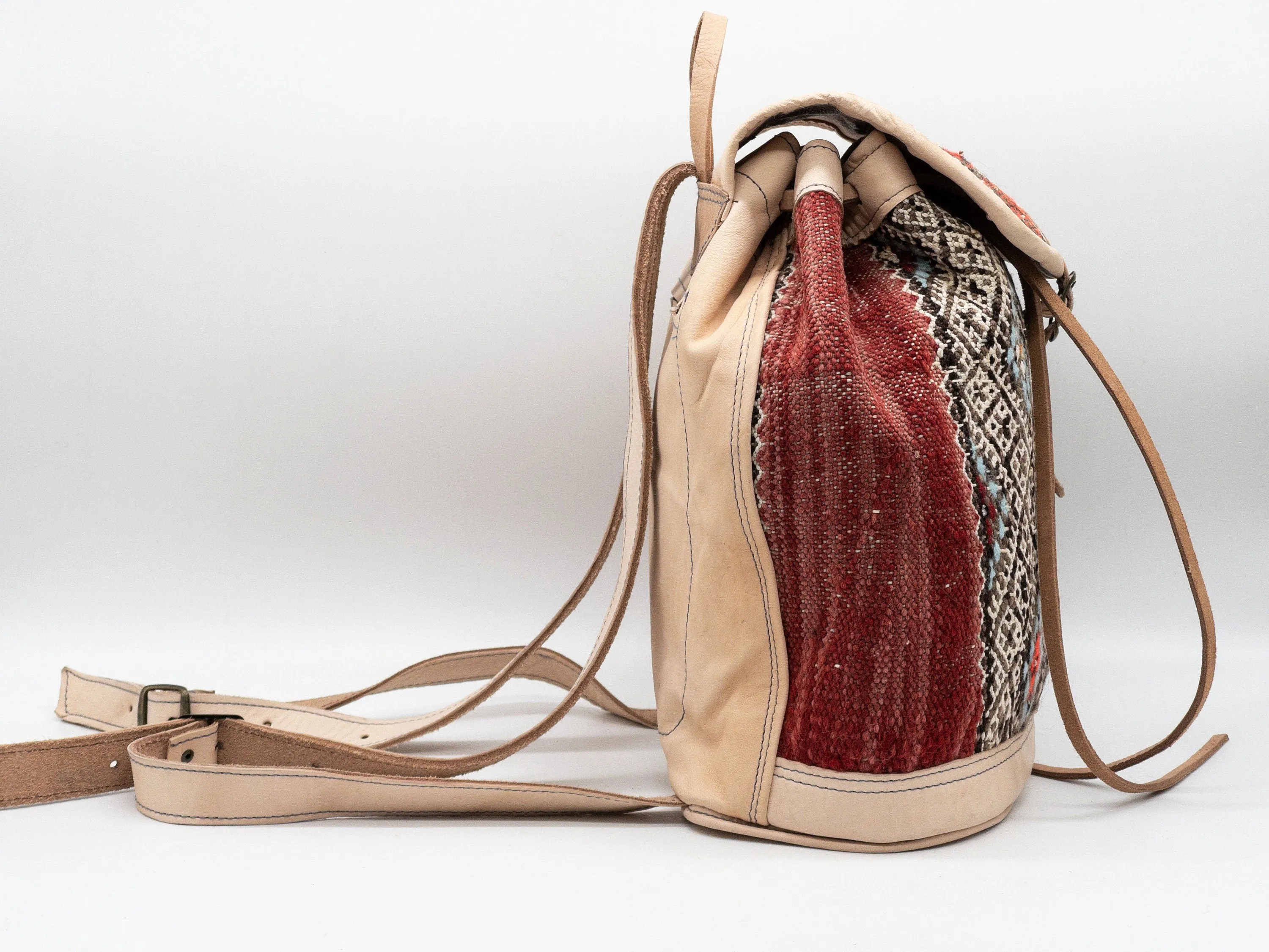 Moroccan Kilim Leather Backpack - Handmade Bohemian Rucksack