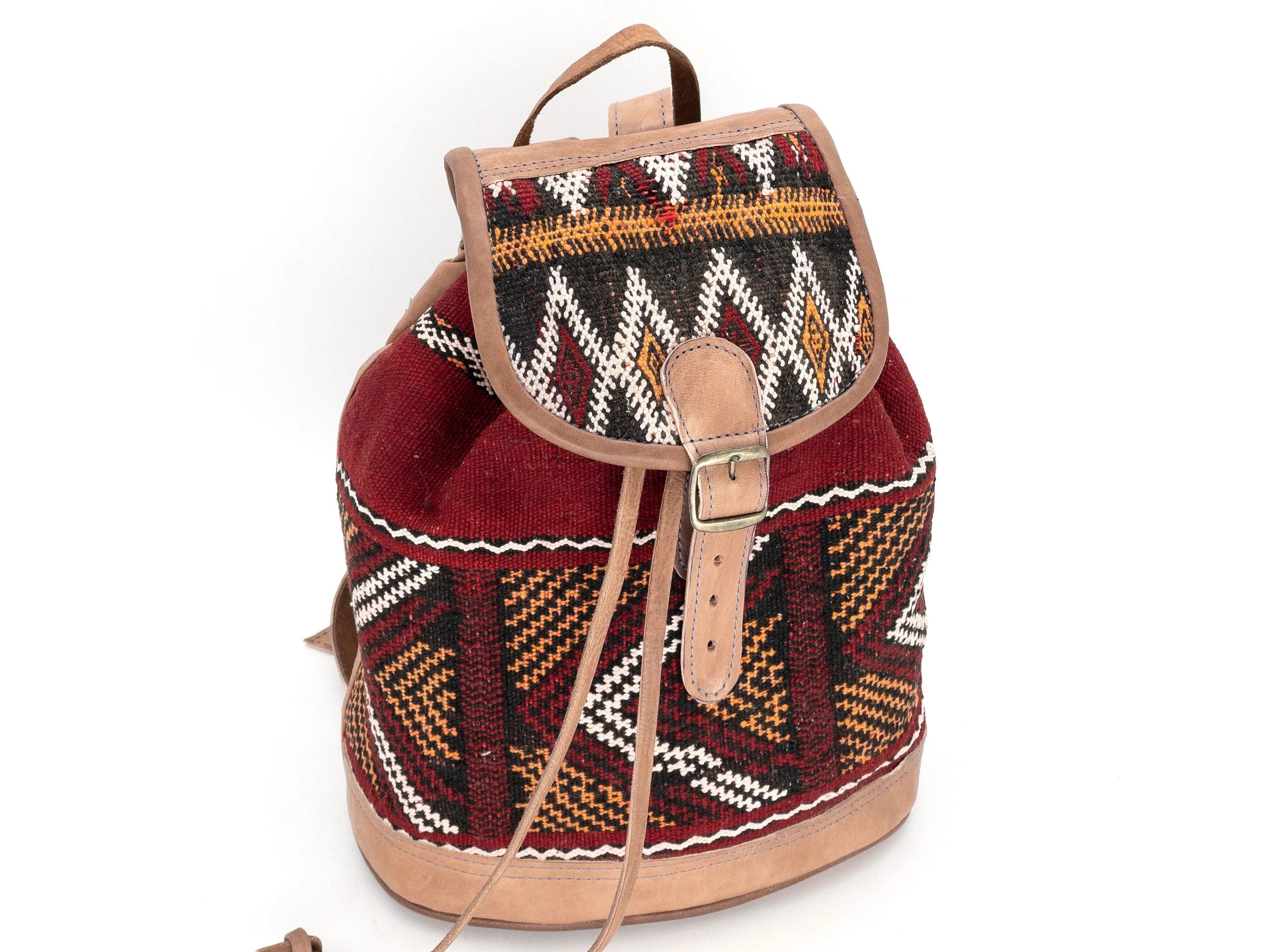 Moroccan Kilim Leather Backpack - Handmade Bohemian Rucksack