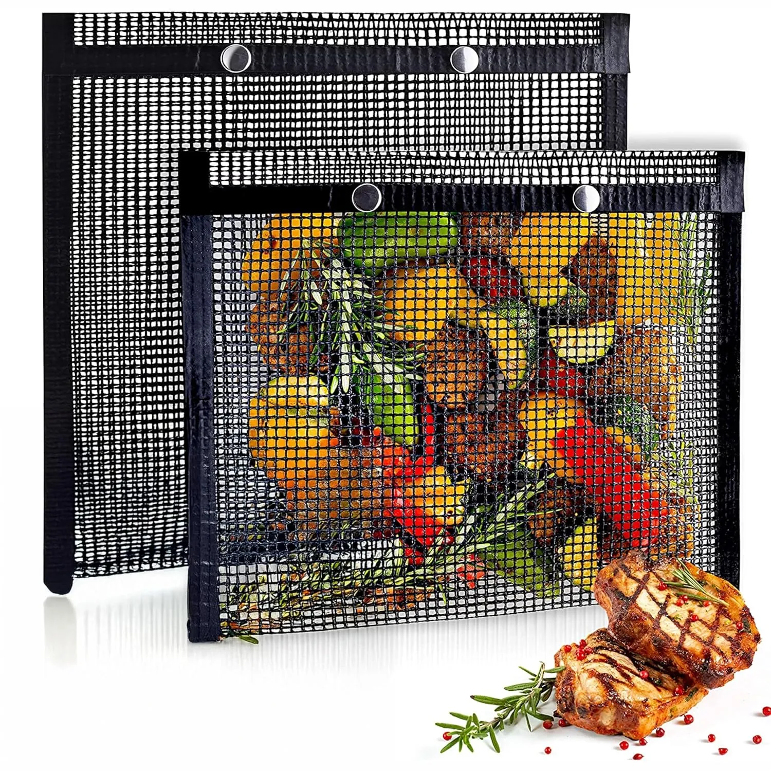 Mountain Grillers Set of 2 (12.83 x 11.73-Inch) Reusable Pouches for Barbeque, Fish -Suitable for Charcoal, Electric Grills, Heat-Resistant & Non-Stick, Perfect Grill Bags for Outdoor Grill