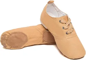 MSMAX Jazz Shoes for Women Girls Split Sole Canvas Ballet Dance Teaching Flats Tan 7 M US Women
