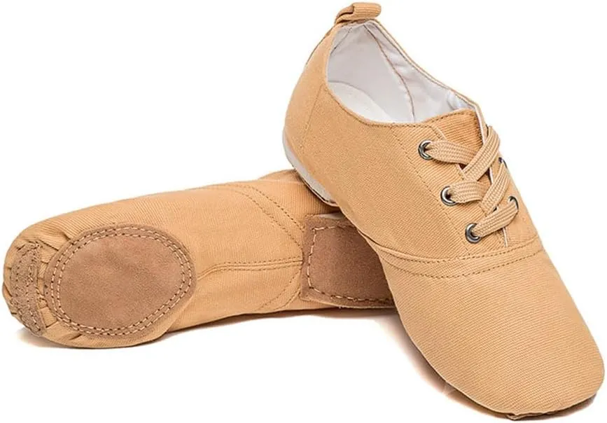 MSMAX Jazz Shoes for Women Girls Split Sole Canvas Ballet Dance Teaching Flats Tan 7 M US Women