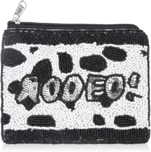 Multifunction Cute Print Travel Cosmetic Pouch Bag - Bridesmaid Organizer Wristlet Purse Inspirational Quote/Skull/Pineapple (Beaded Coin Pouch - Western Boots Rodeo Cow)