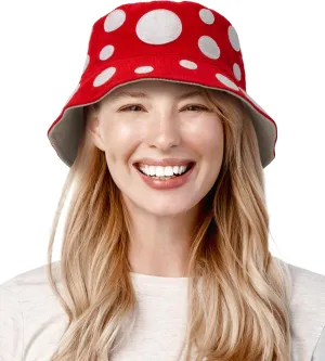 Mushroom Bucket Rave Hat for Men & Women - Red Mushroom Hat Toad Toadstool Toadette Mario Cosplay Costume Adult Kids