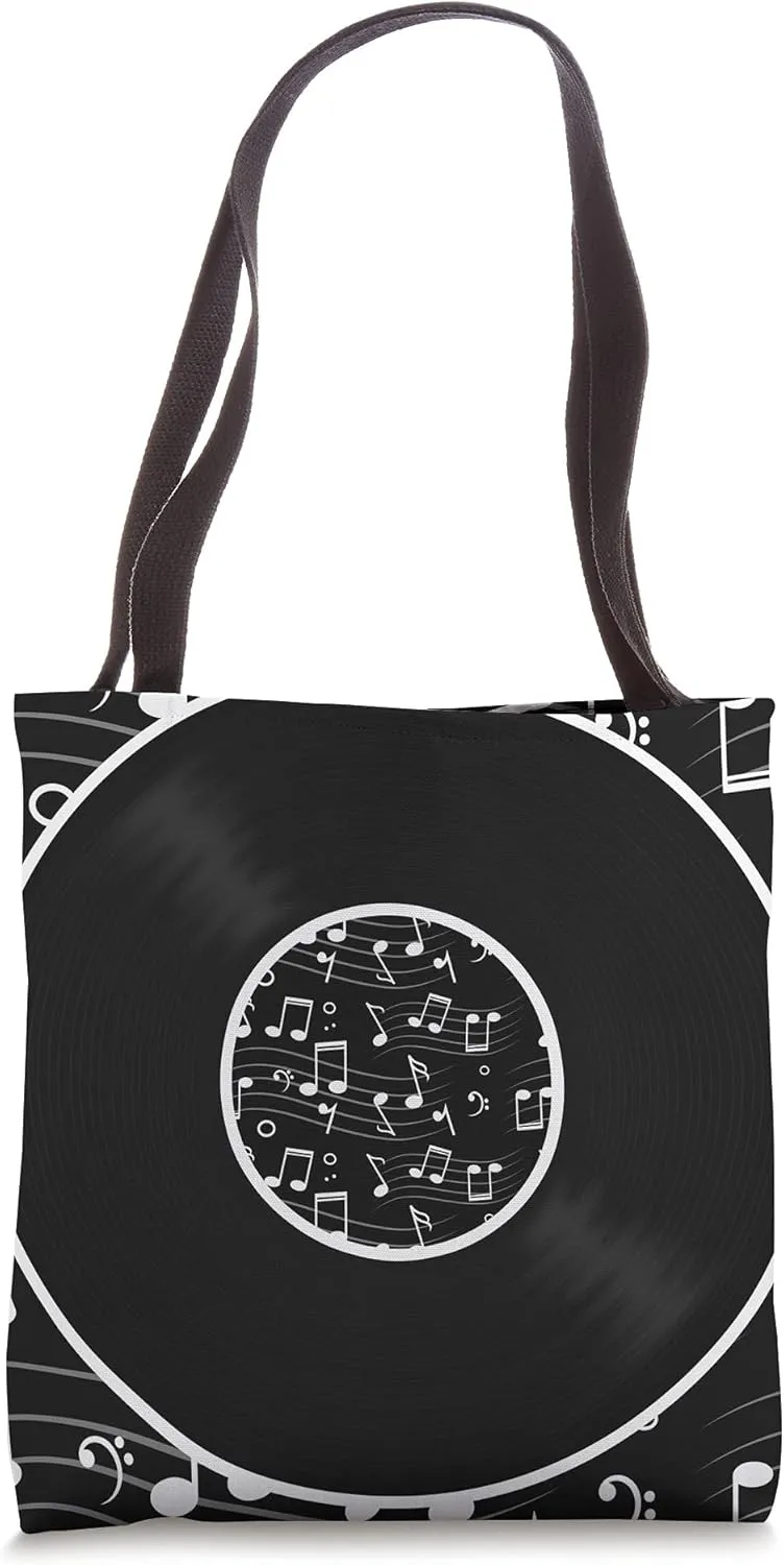 Musician DJ Music Notes LP Art Phonograph Record Vinyl Tote Bag