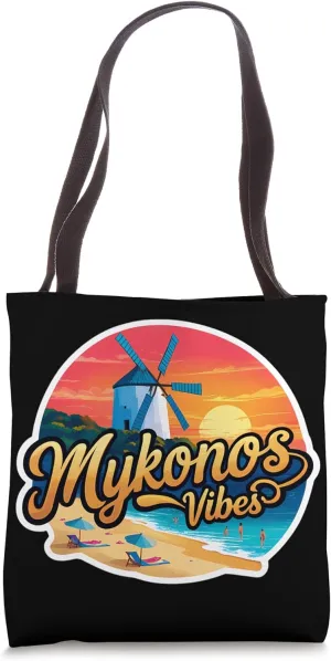 Mykonos Vibes Greece Vintage Sunset Greek Island Souvenir Tote Bag