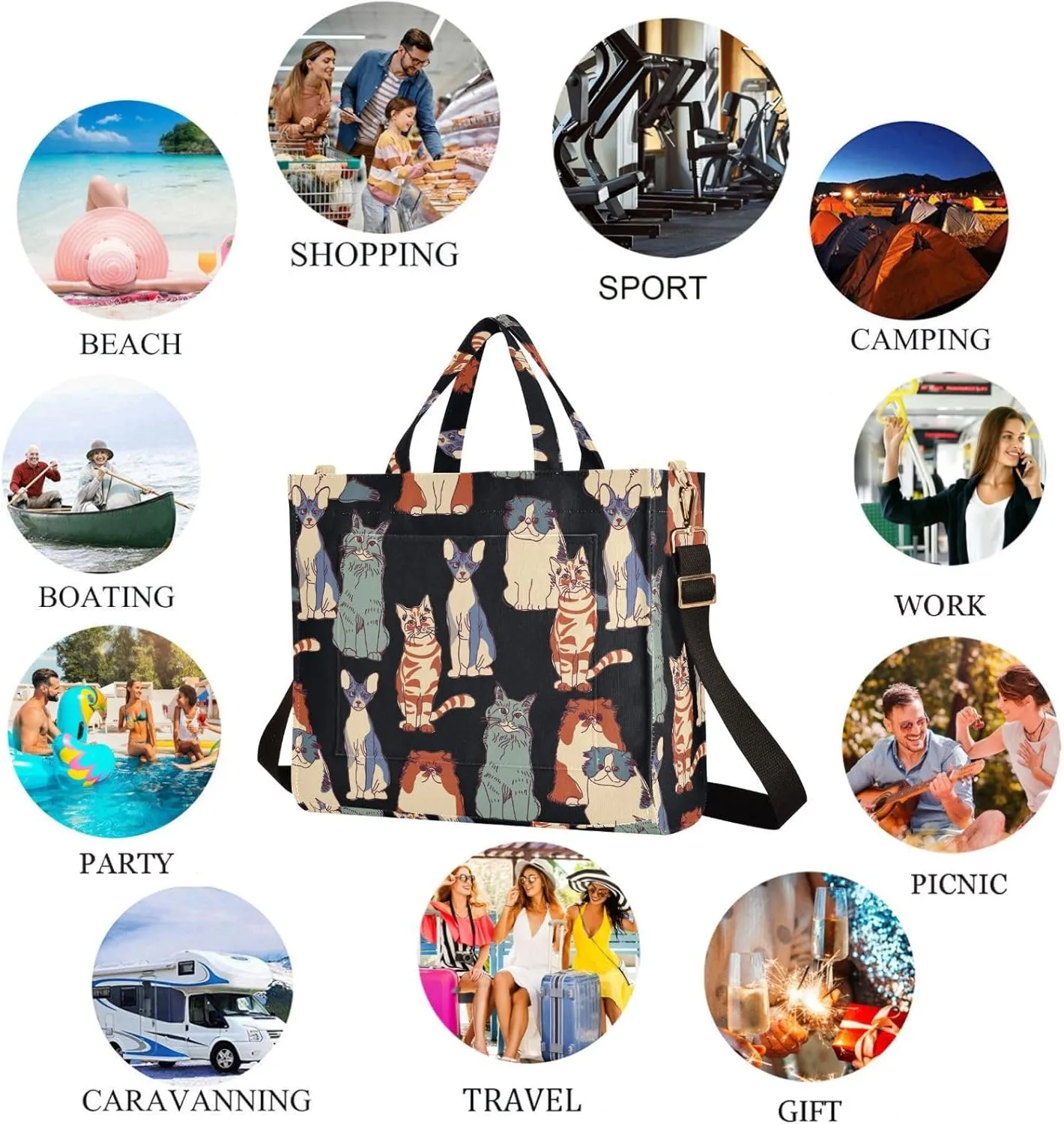 Naanle Chic Pattern Corduroy Satchel Tote Shoulder Bag for Women Weekender Travel Beach Shopping Gym