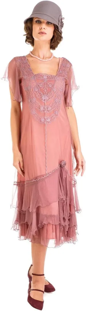 Nataya AL-283 Women’s 1920s Wedding Party Vintage Dress in Mauve (M)
