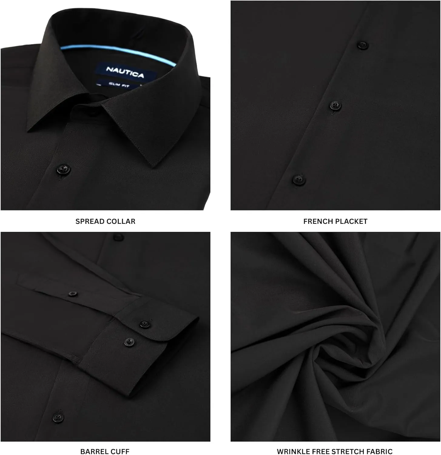NAUTICA Slim Fit Mens Dress Shirts Long Sleeve Button Down Wrinkle Free Formal 4-Way Stretch