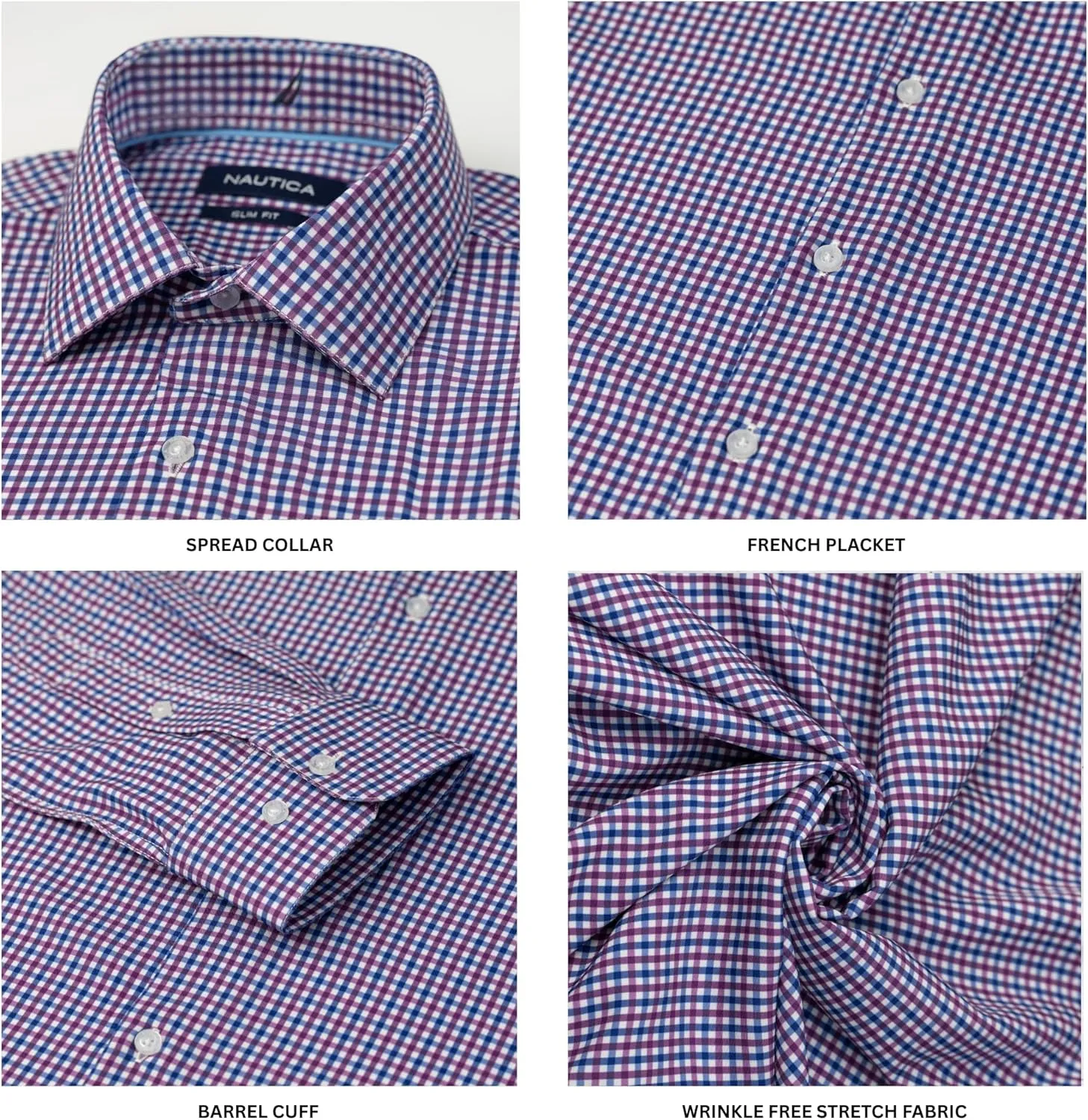 NAUTICA Slim Fit Mens Dress Shirts Long Sleeve Button Down Wrinkle Free Formal 4-Way Stretch