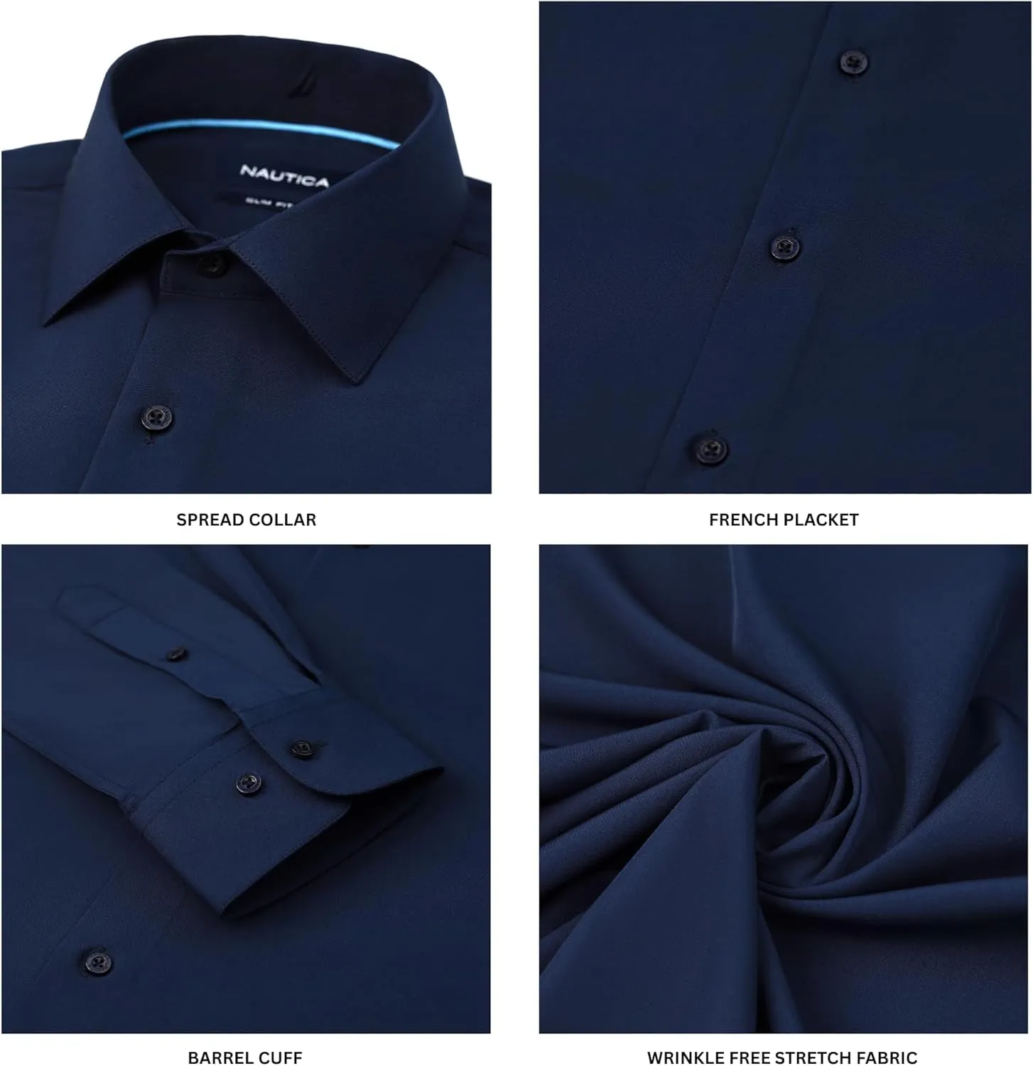 Nautica Slim Fit Mens Dress Shirts Long Sleeve Button Down Wrinkle Free Formal 4-Way Stretch