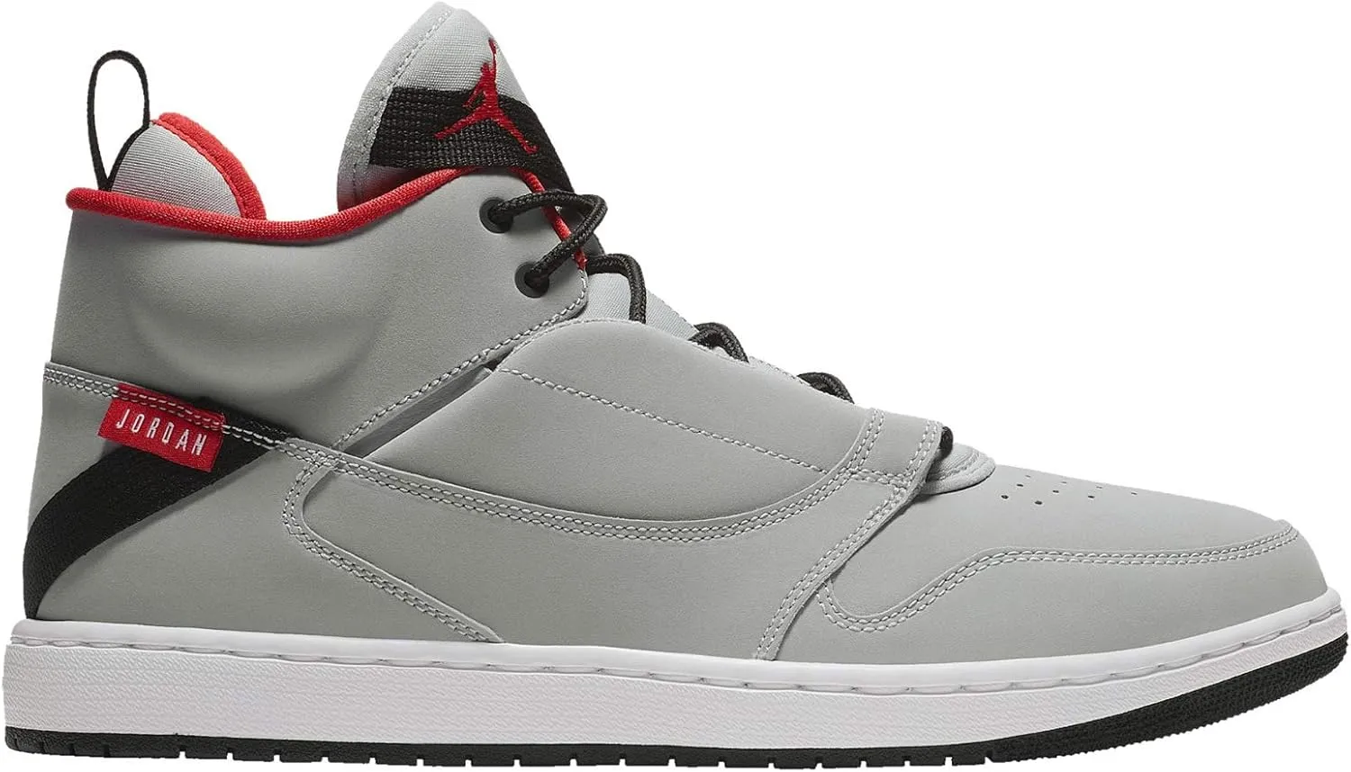 Nike Jordan Fadeaway Retro Basketball Shoe, Wolf Grey/White-University Red (12)